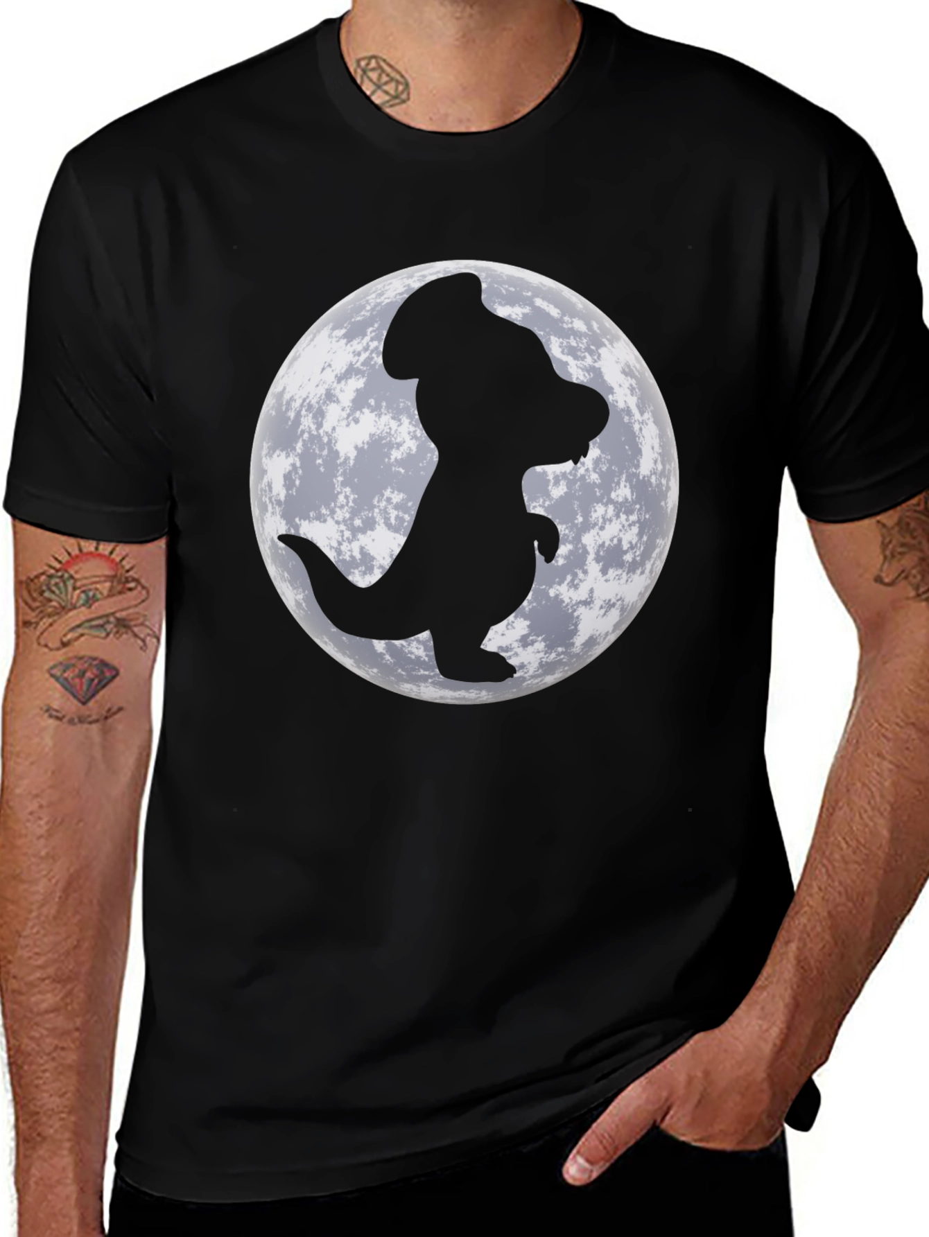 Dino Moon Men's Black T-Shirt - Unique Graphic Tee