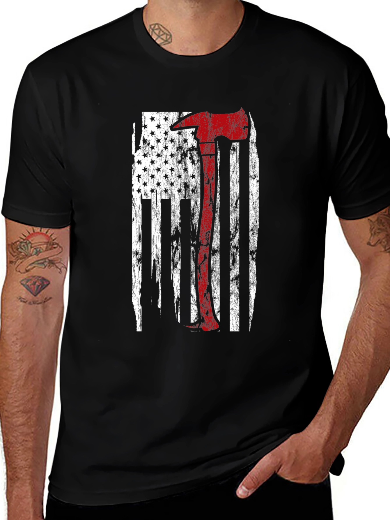 Variant 30 of Firefighter Axe US Flag T-Shirt