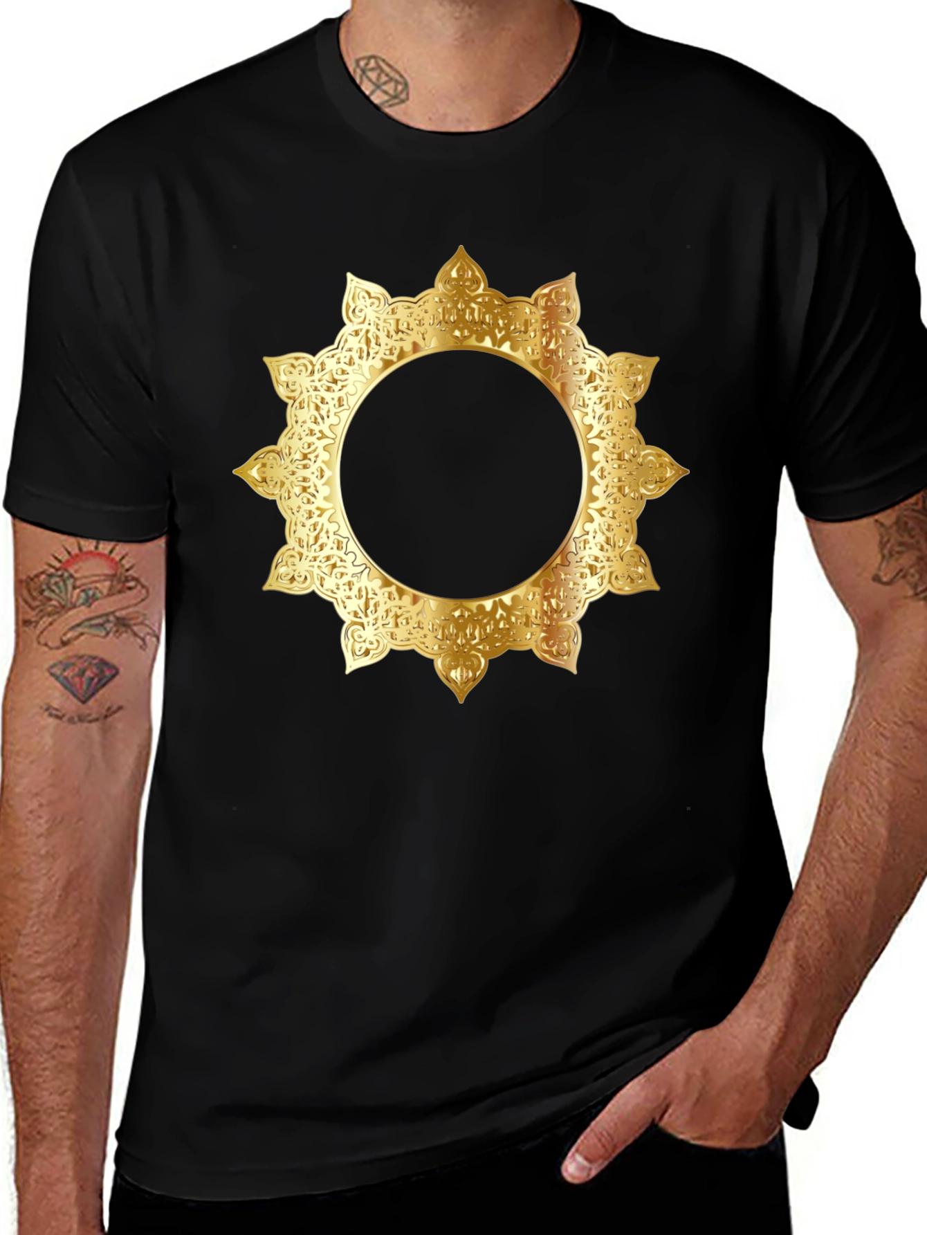 Variant 26 of Stylish Black Tee with Gold Mandala Design