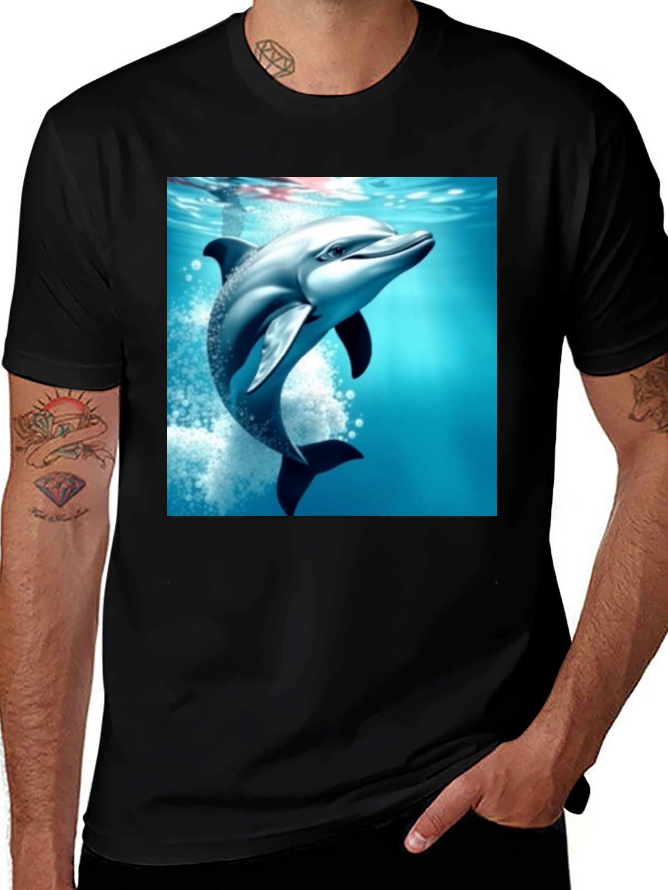 Variant 13 of Dolphin Graphic Black T-Shirt | Ocean Lover Tee