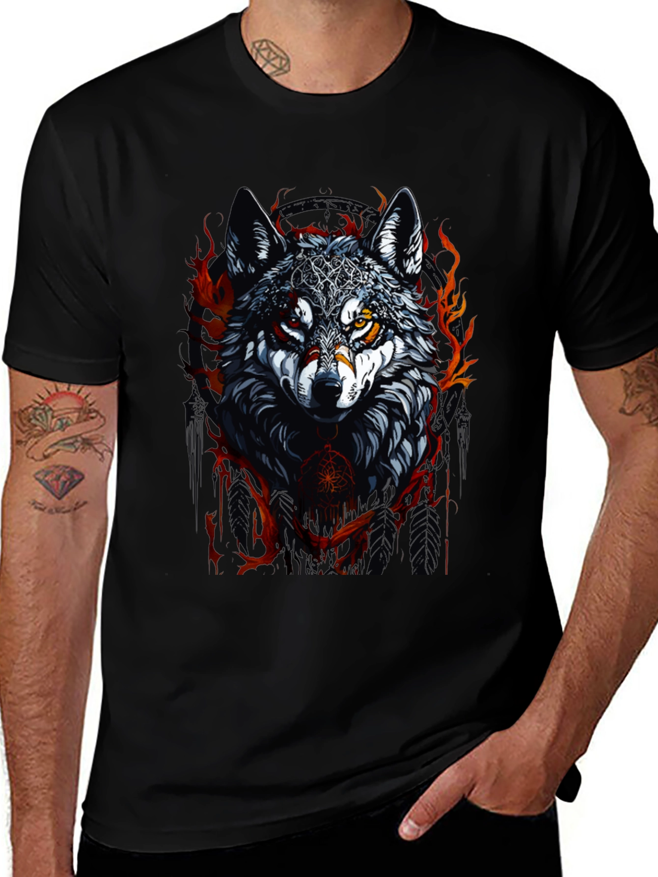 Variant 16 of Wolf Graphic Print Black T-Shirt