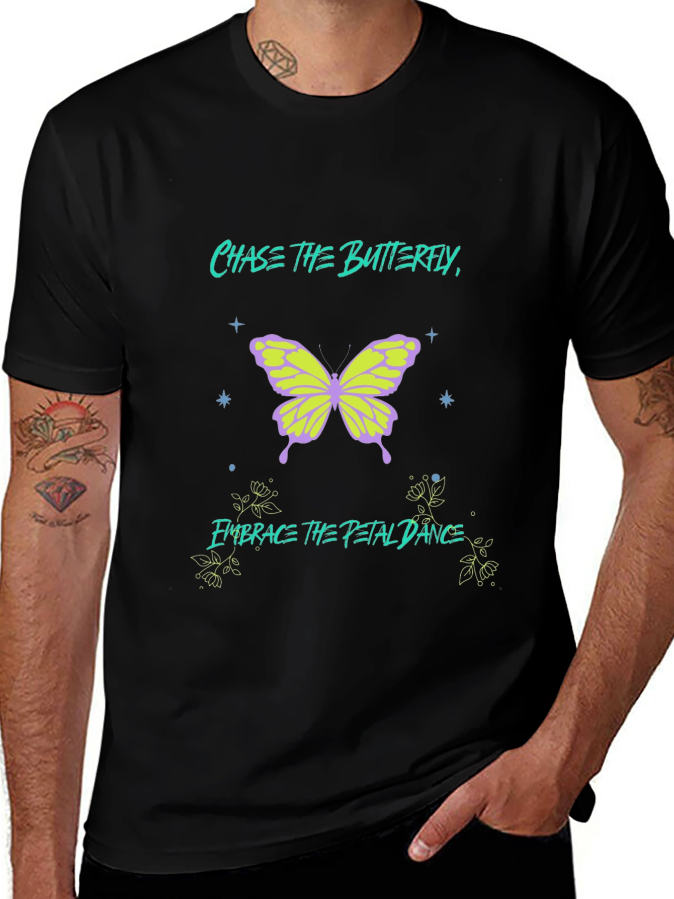 Variant 30 of Chase the Butterfly Graphic Black T-Shirt