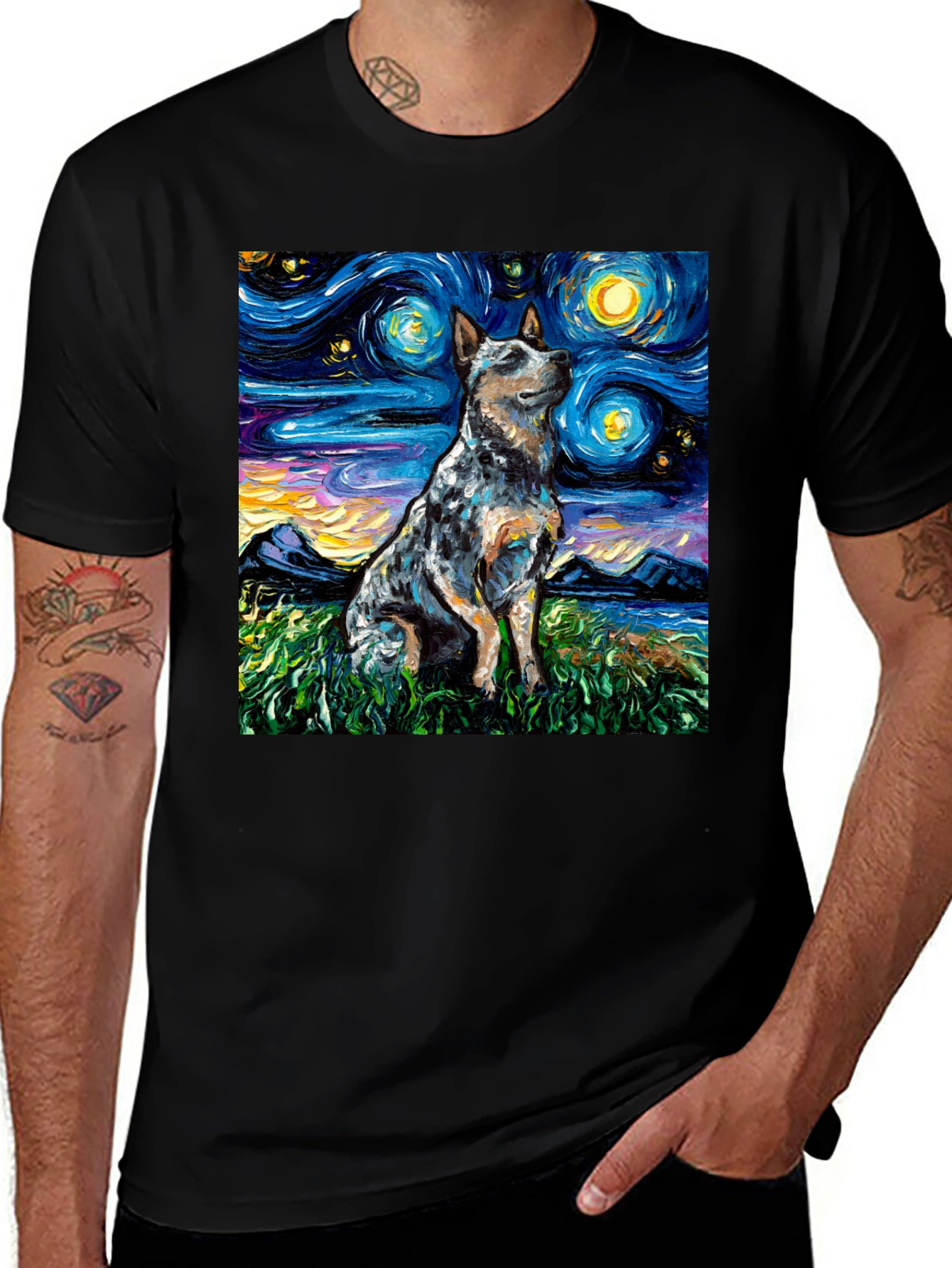 Variant 14 of Starry Night Dog Art T-Shirt