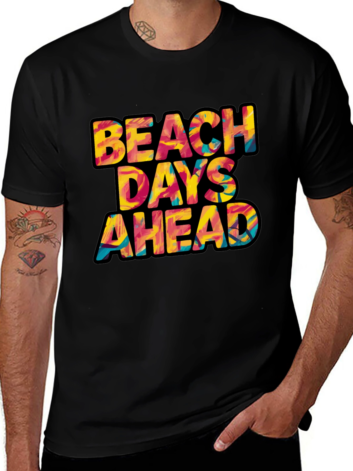 Variant 21 of Beach Days Ahead Graphic Tee - Black Cotton T-Shirt