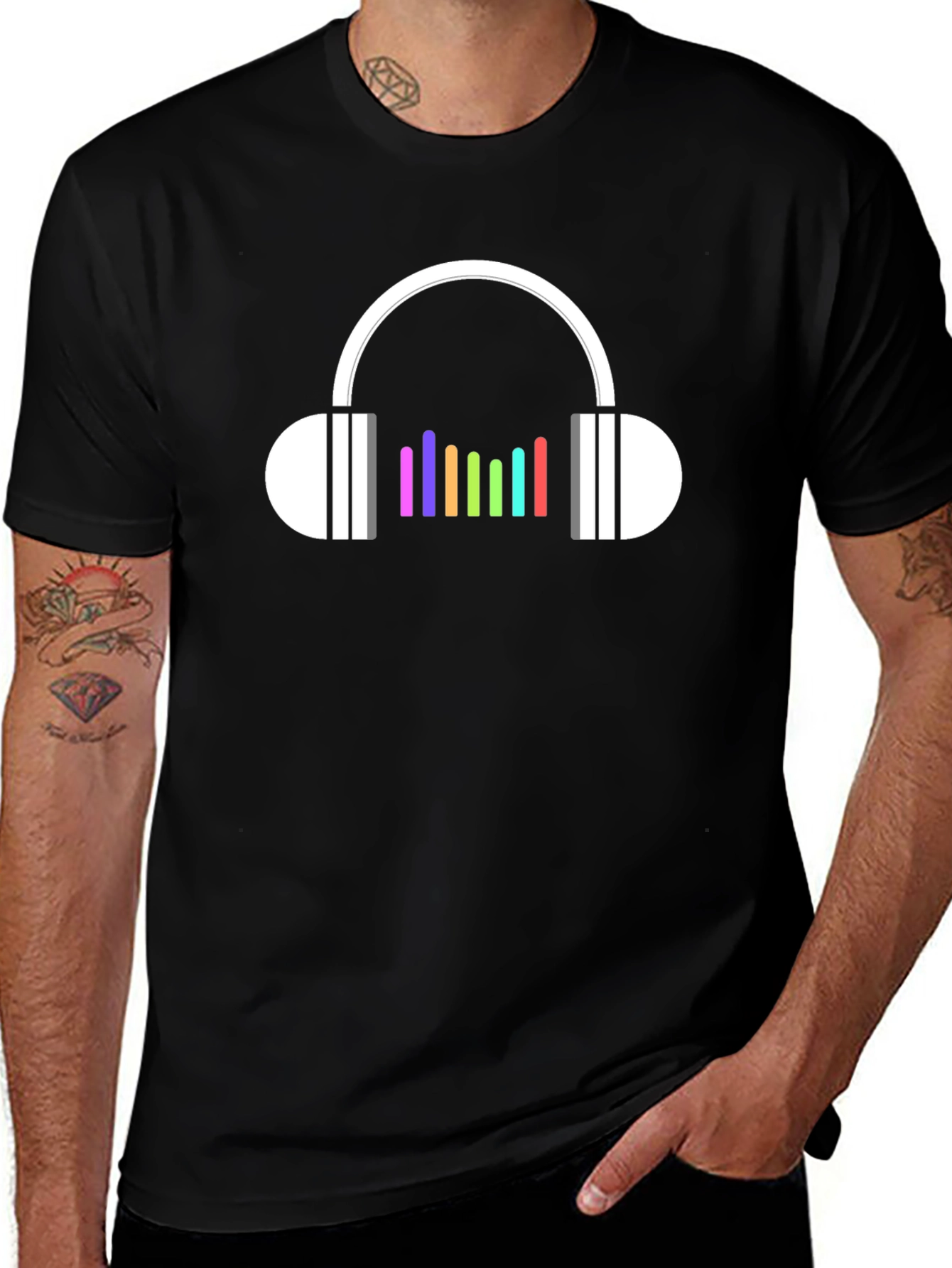 Variant 20 of Cool Headphones Graphic Black T-Shirt