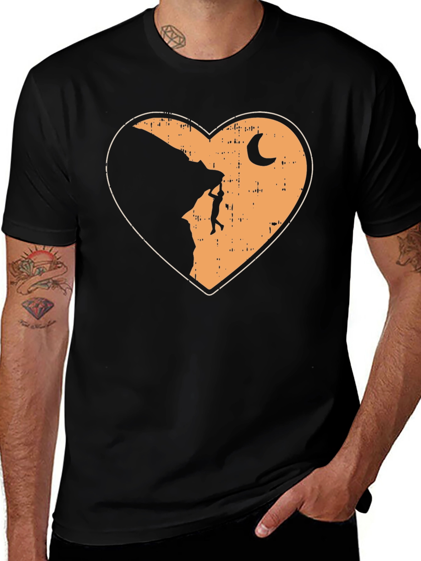 Black Climbing Heart Graphic T-Shirt - Adventure Tee main image