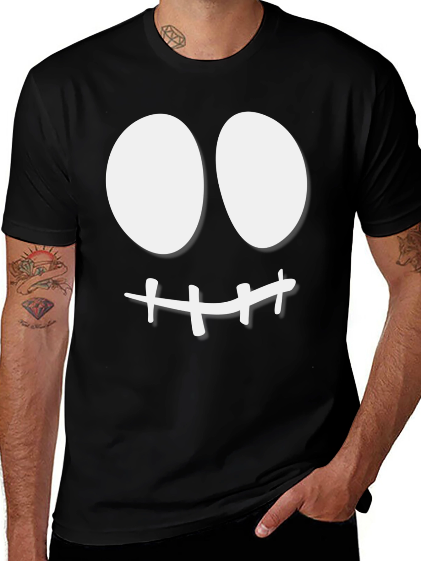 Variant 29 of Funny Cartoon Face Graphic Black T-Shirt