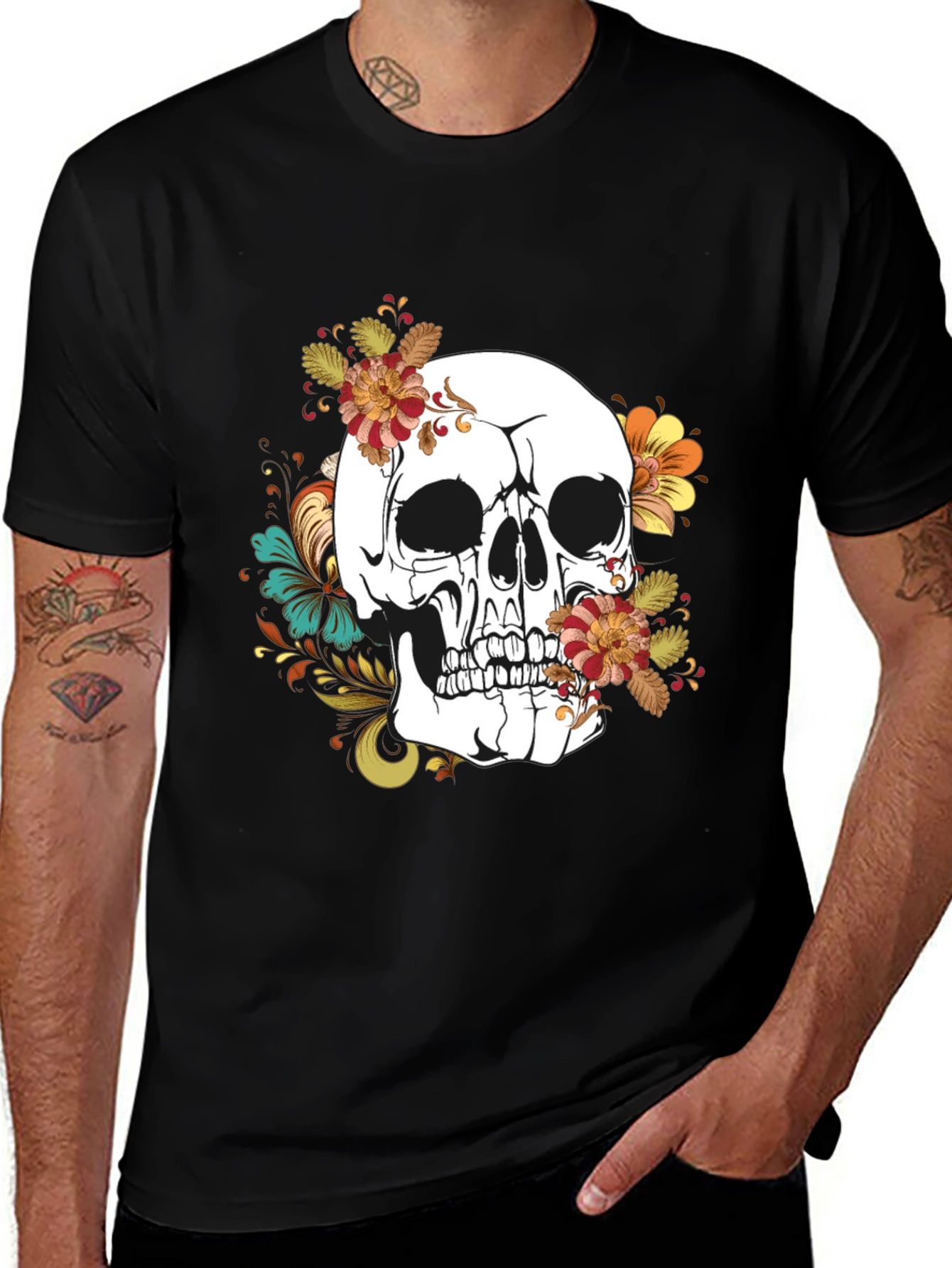 Floral Skull Graphic T-Shirt - Men's