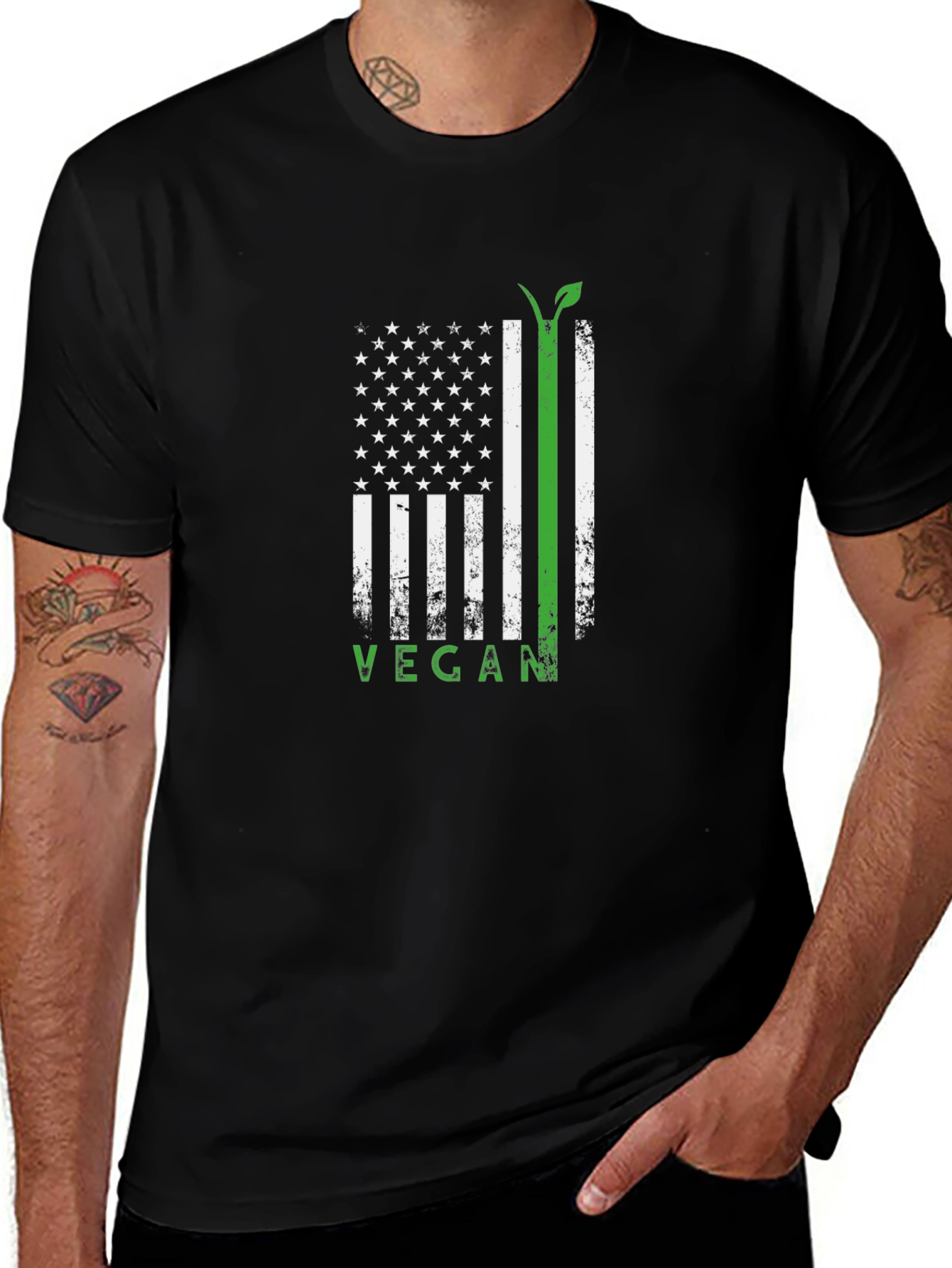 Variant 22 of Vegan USA Flag T-Shirt - Black