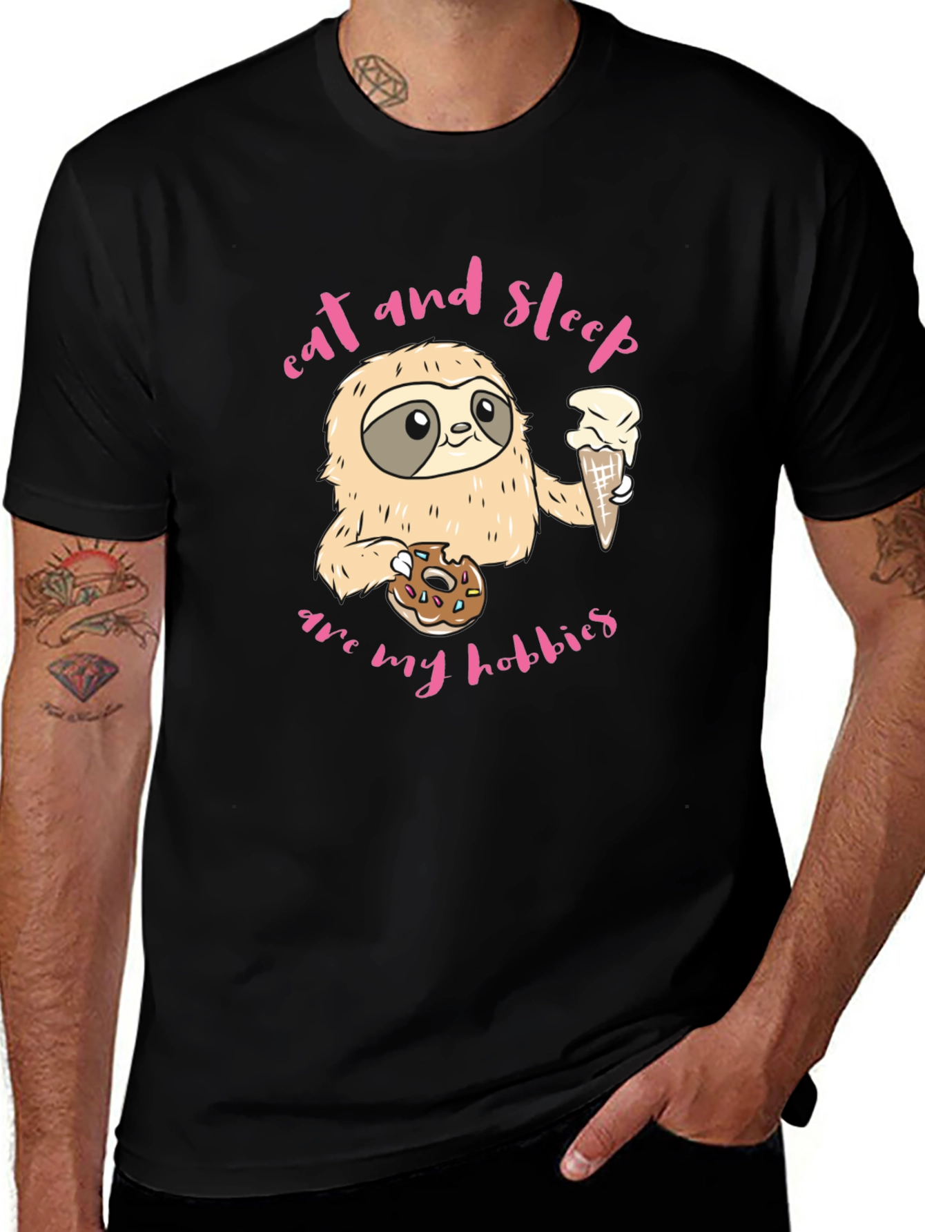 Variant 21 of Sloth Eat Sleep Hobbies Black Graphic Tee Shirt