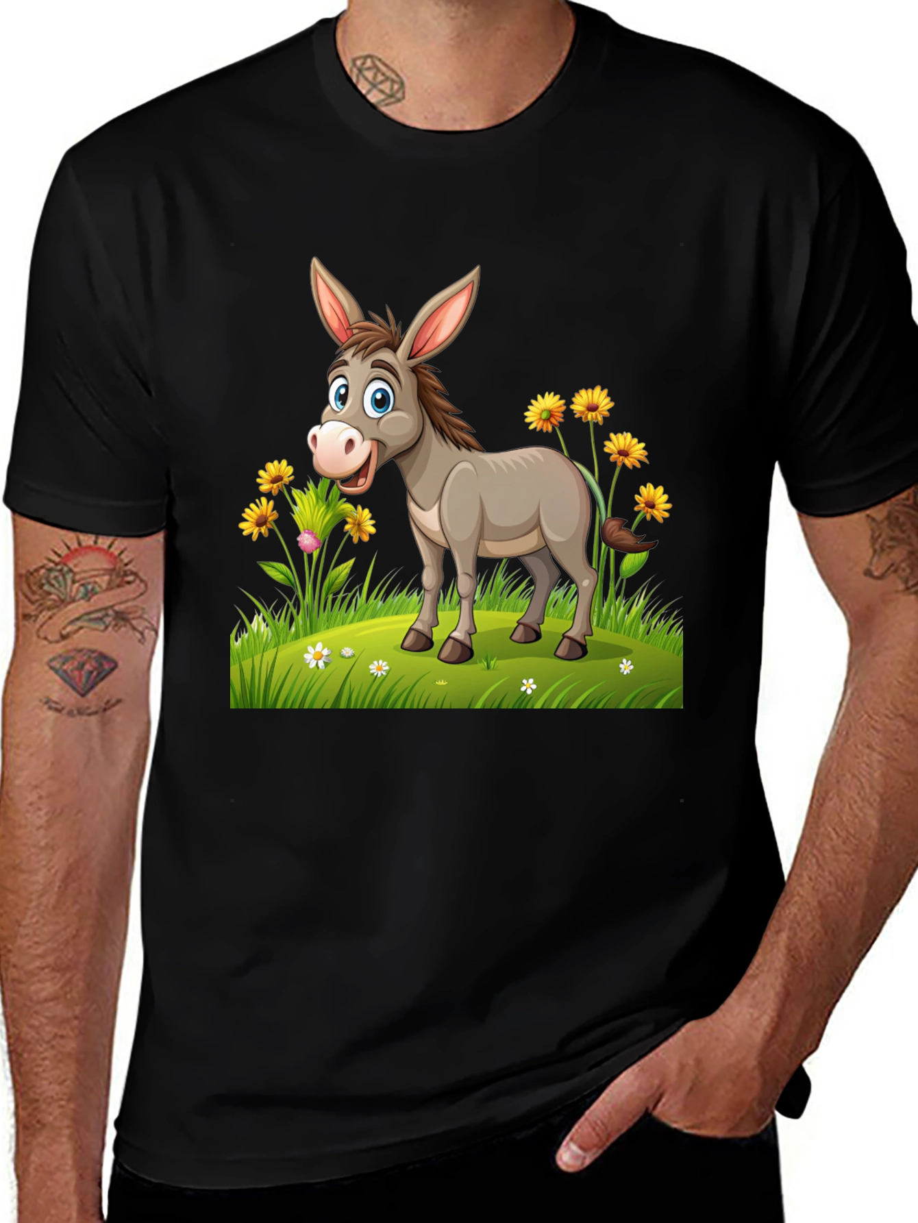 Cartoon Donkey Graphic Tee - Black