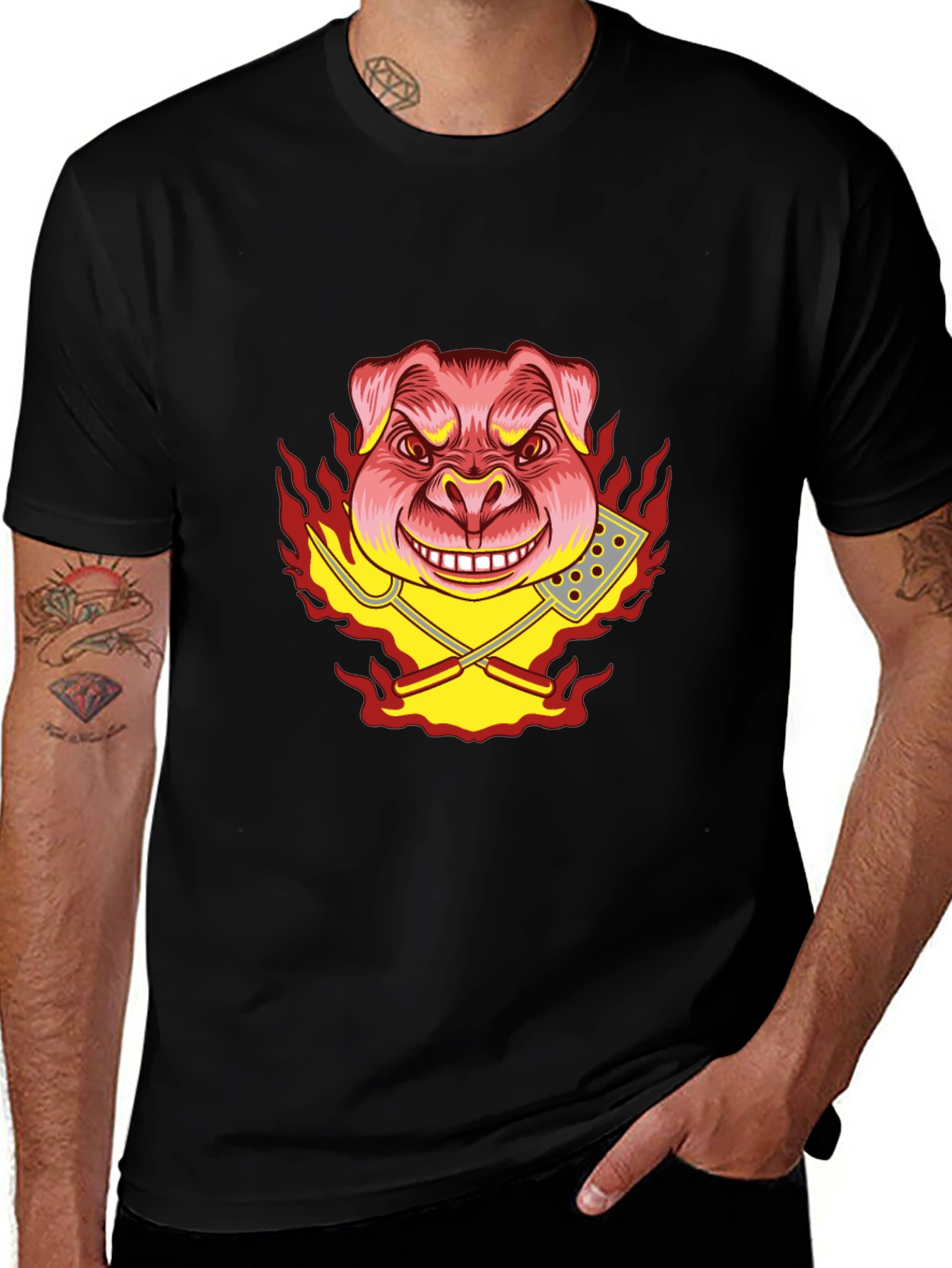 Black BBQ Pig Graphic Tee - Black T-Shirt main image