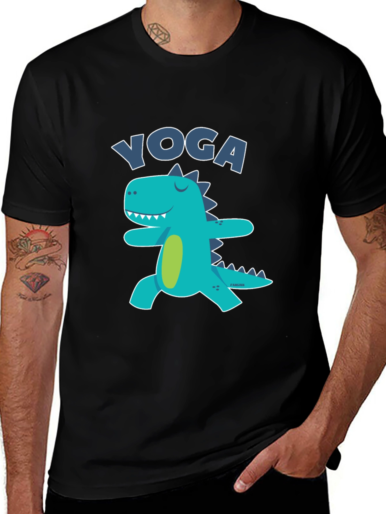 Variant 22 of Yoga Dinosaur Graphic Tee - Black Cotton Blend