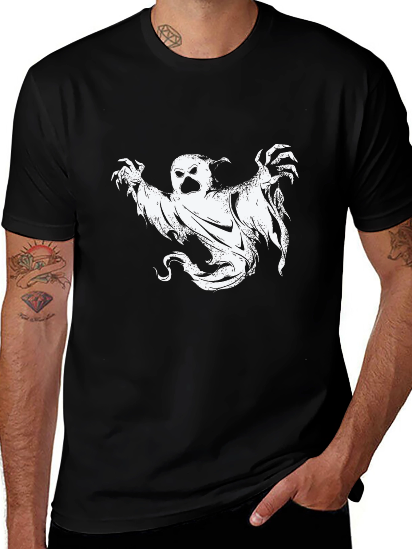 Ghost Graphic Tee - Men's Black Halloween T-Shirt