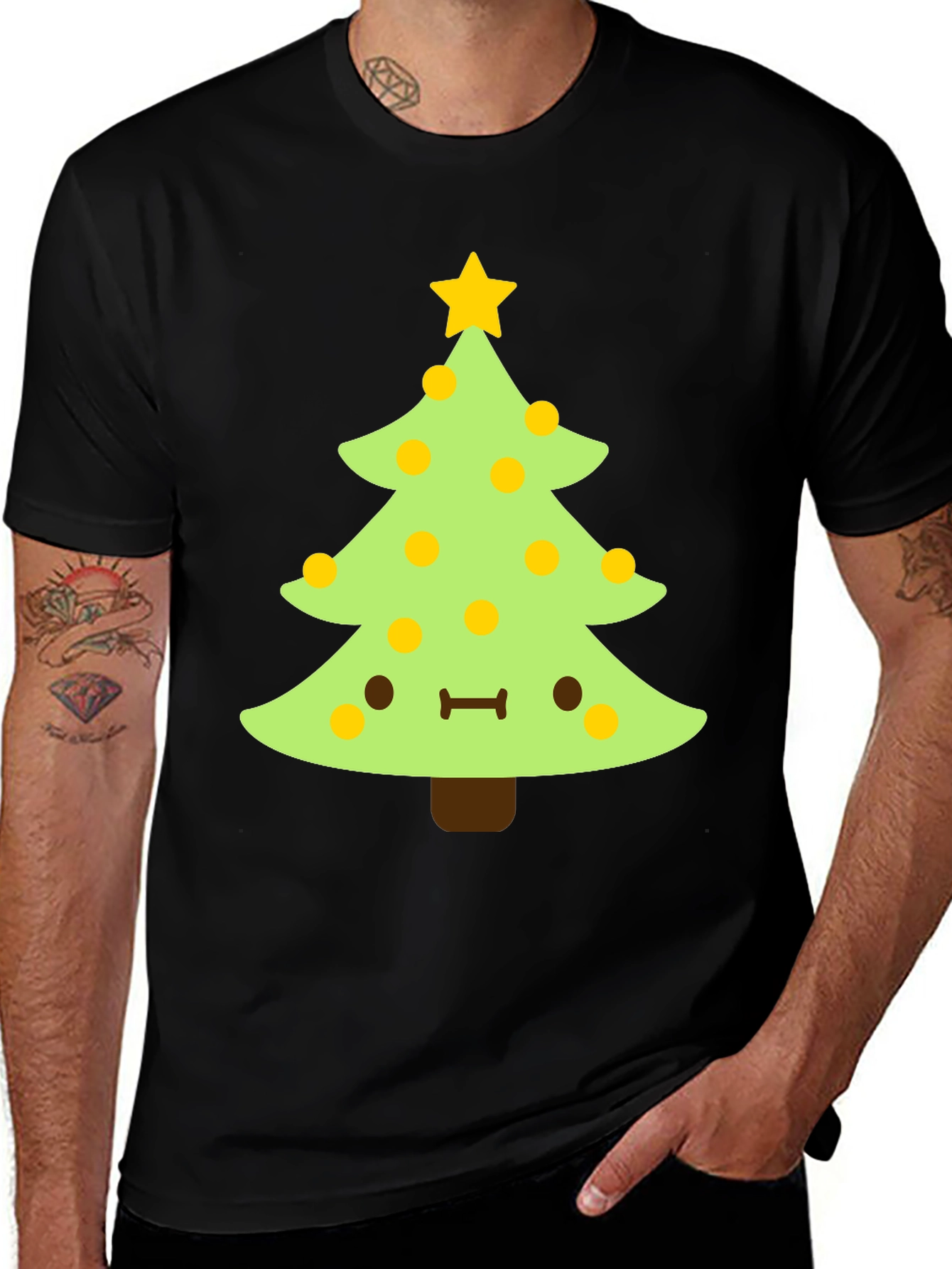 Variant 17 of Kawaii Christmas Tree Black T-Shirt