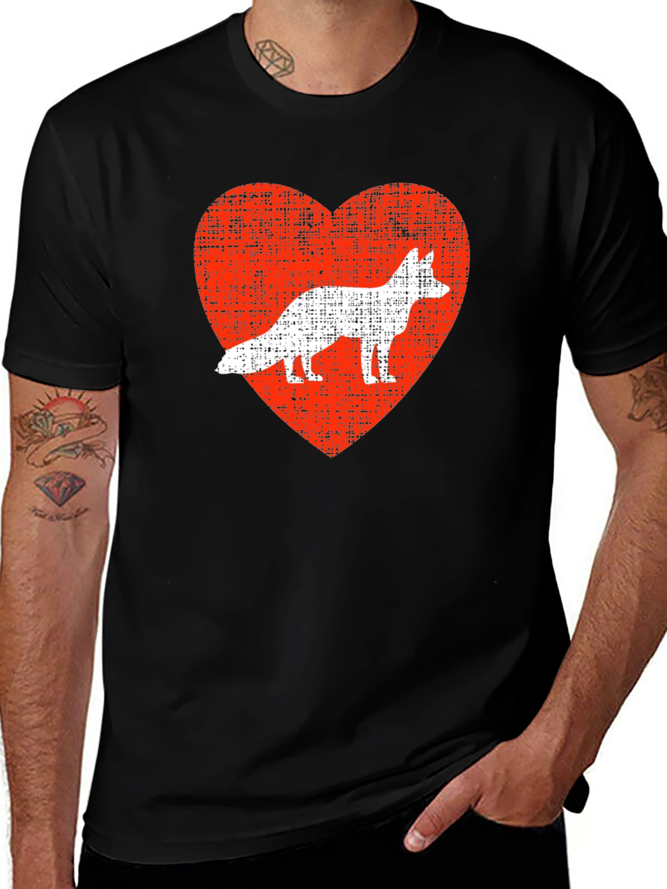 Variant 16 of Fox Love Heart Graphic Tee - Men's Black T-Shirt