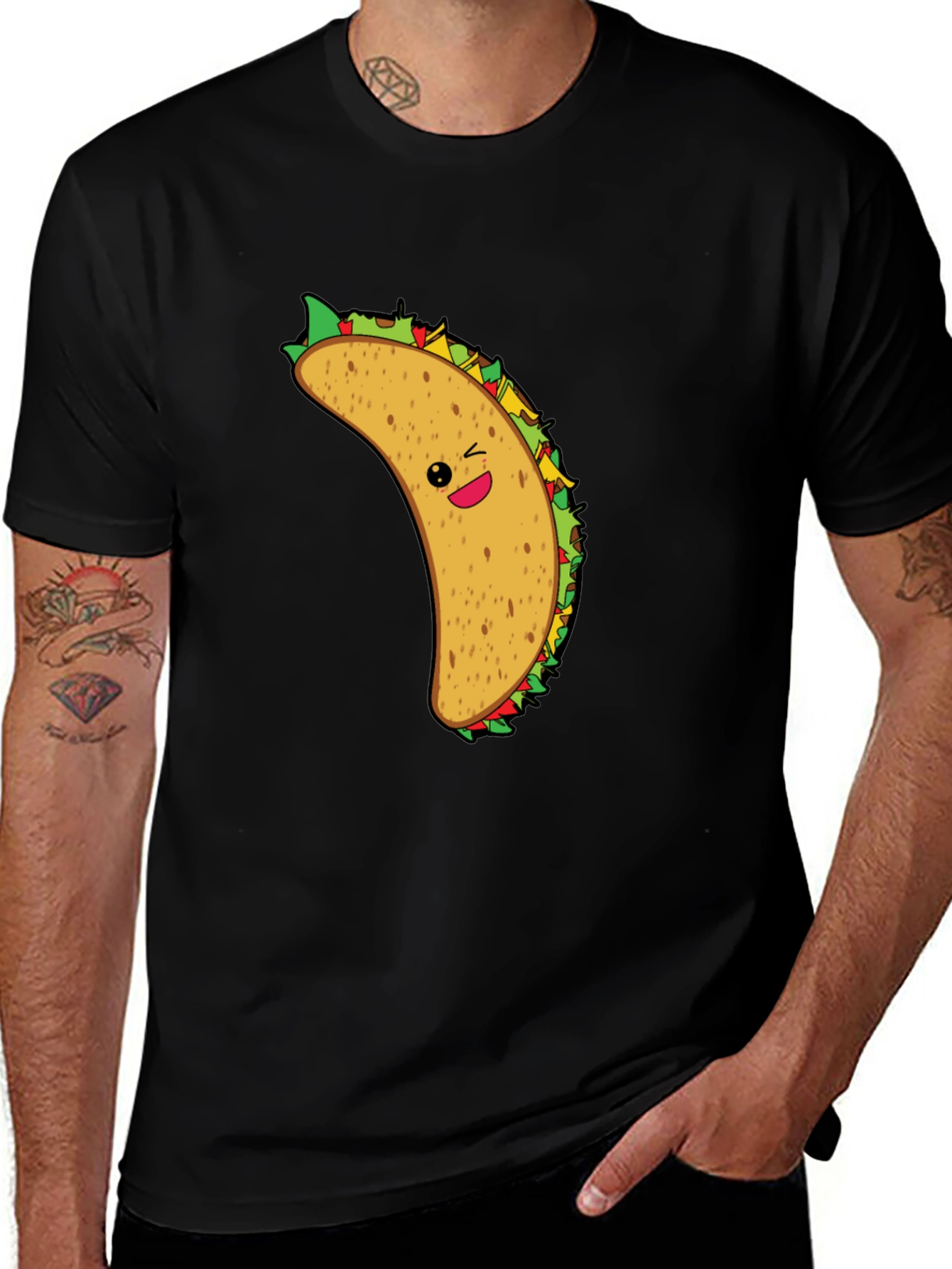 Variant 6 of Funny Taco Graphic T-Shirt - Black Crew Neck Tee