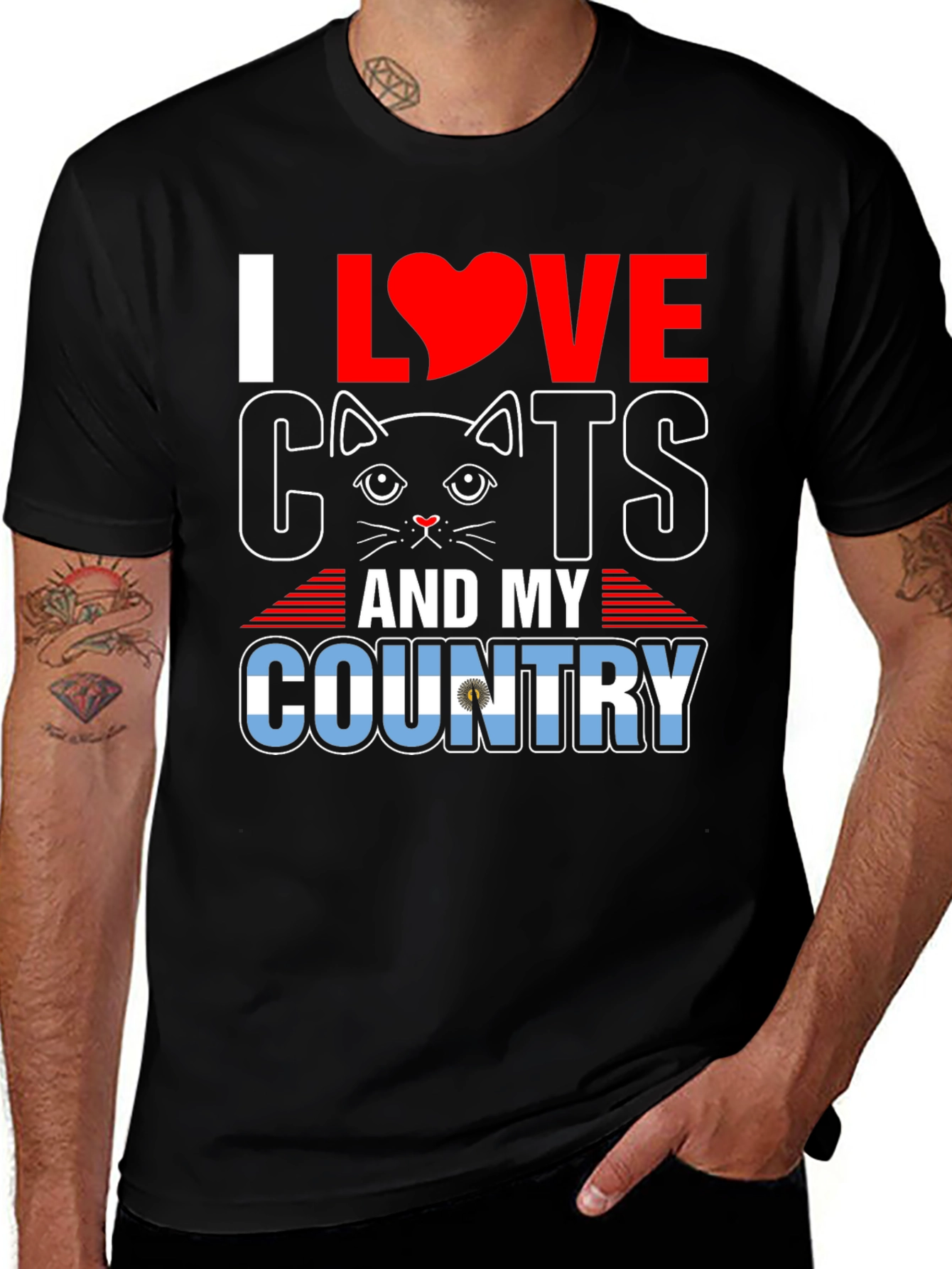 Variant 18 of I Love Cats & My Country T-Shirt - Argentina Pride