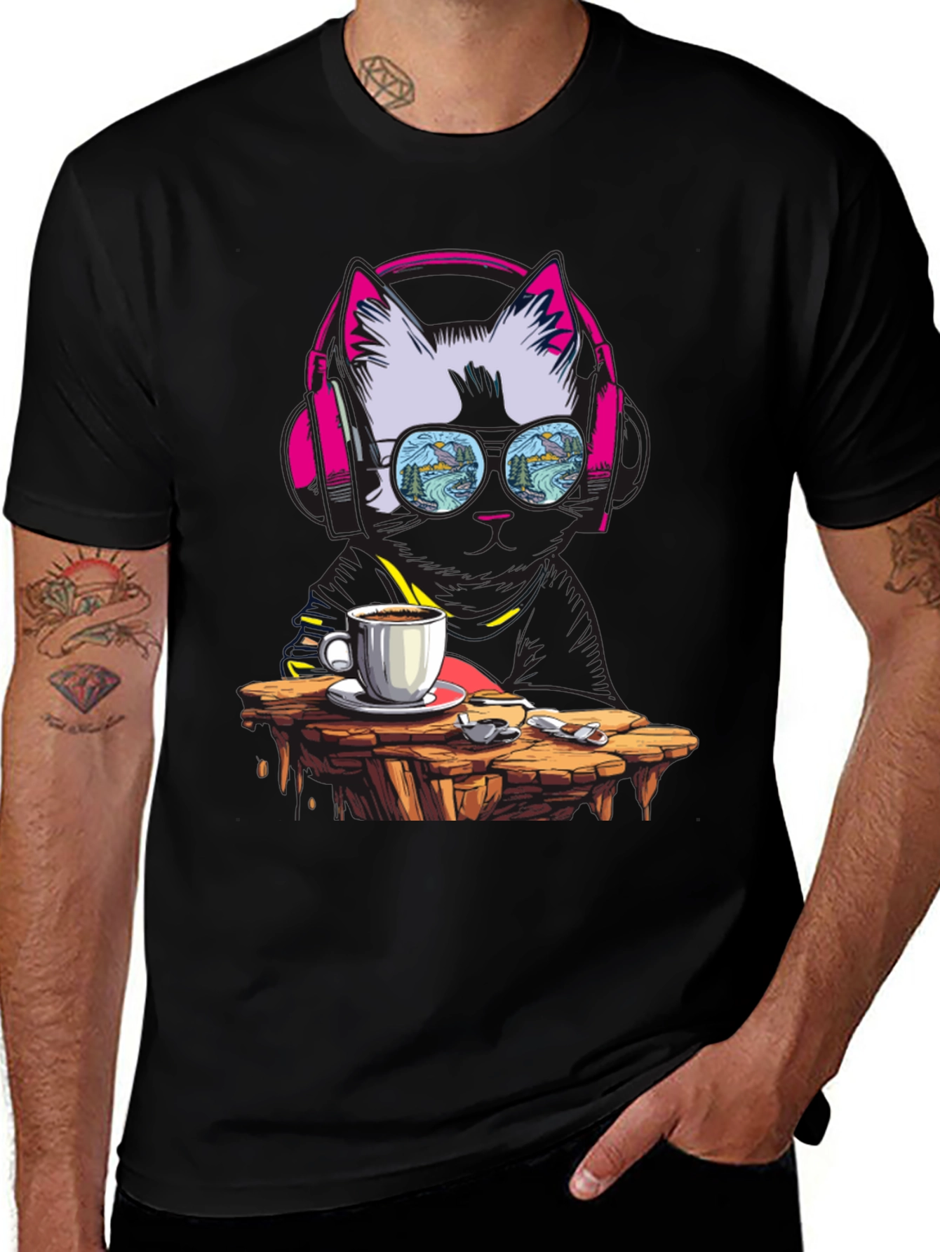 Variant 8 of Cool Cat Coffee T-Shirt - DJ Kitty Tee