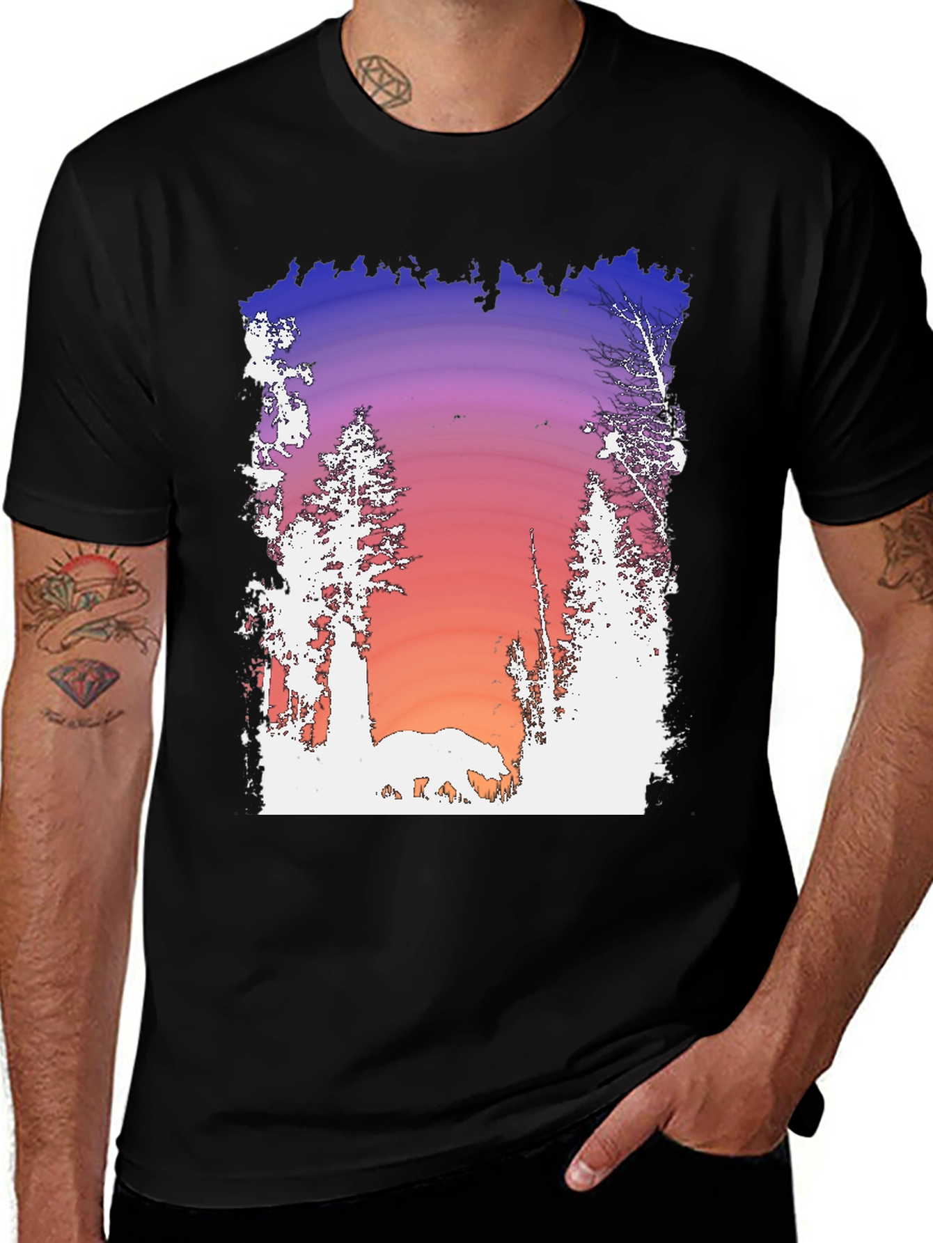 Variant 25 of Sunset Bear Graphic Tee - Nature Inspired Black T-Shirt