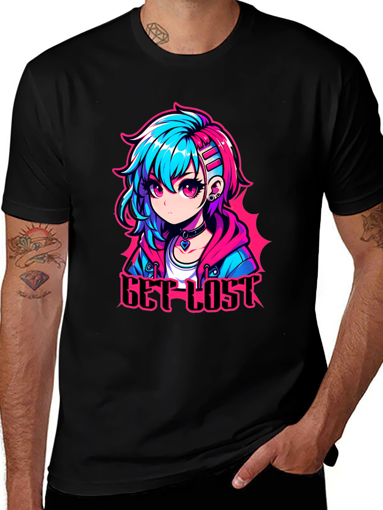 Variant 14 of Anime Girl 'Get Lost' Black T-Shirt