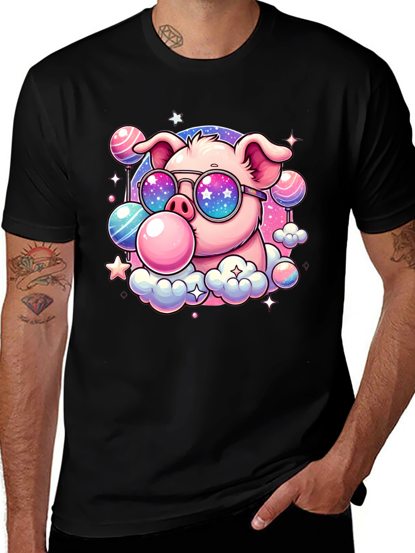 Variant 10 of Cool Pig Bubble Gum Graphic Tee - Black