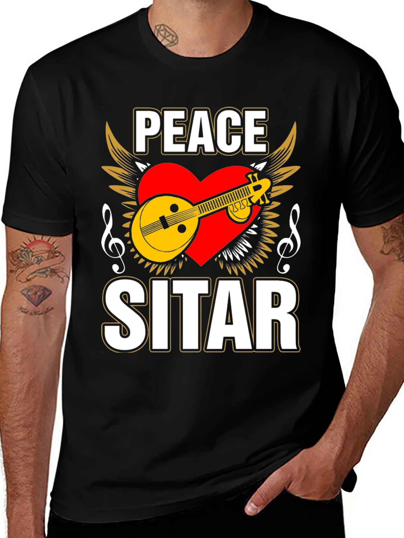 Variant 26 of Peace Sitar Graphic Tee - Music Lover T-Shirt