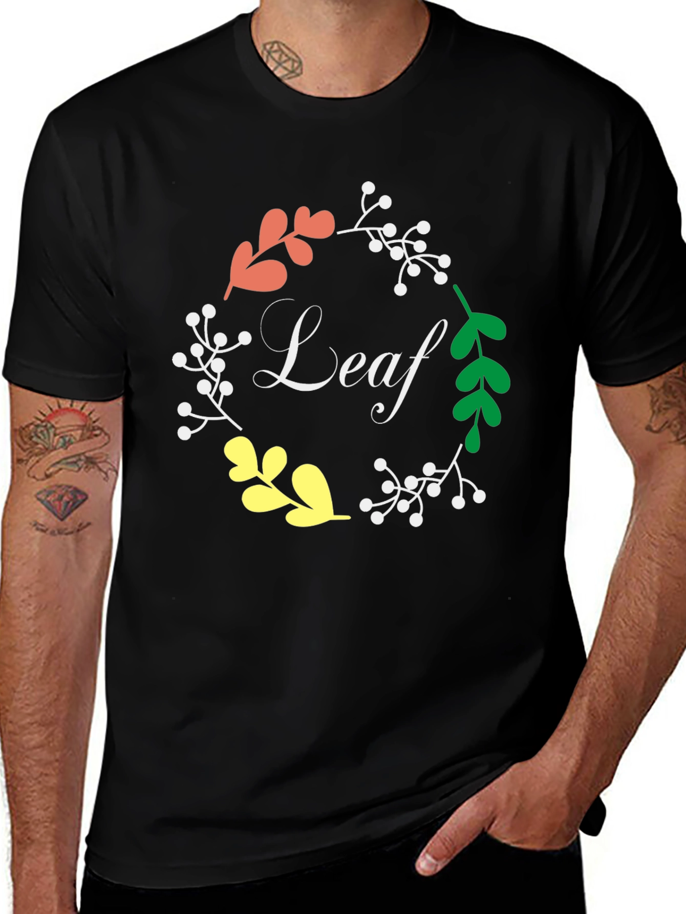 Variant 18 of Leaf Graphic Tee - Nature Inspired Black T-Shirt