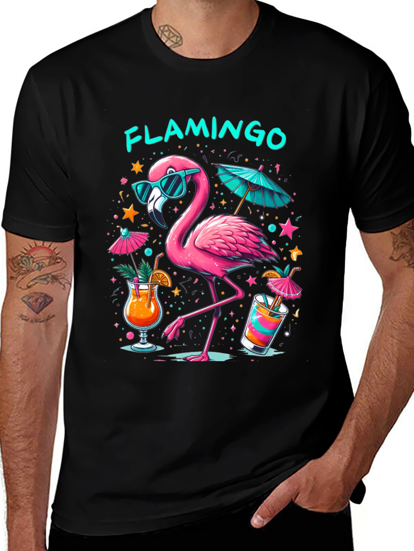 Variant 26 of Tropical Flamingo Black T-Shirt