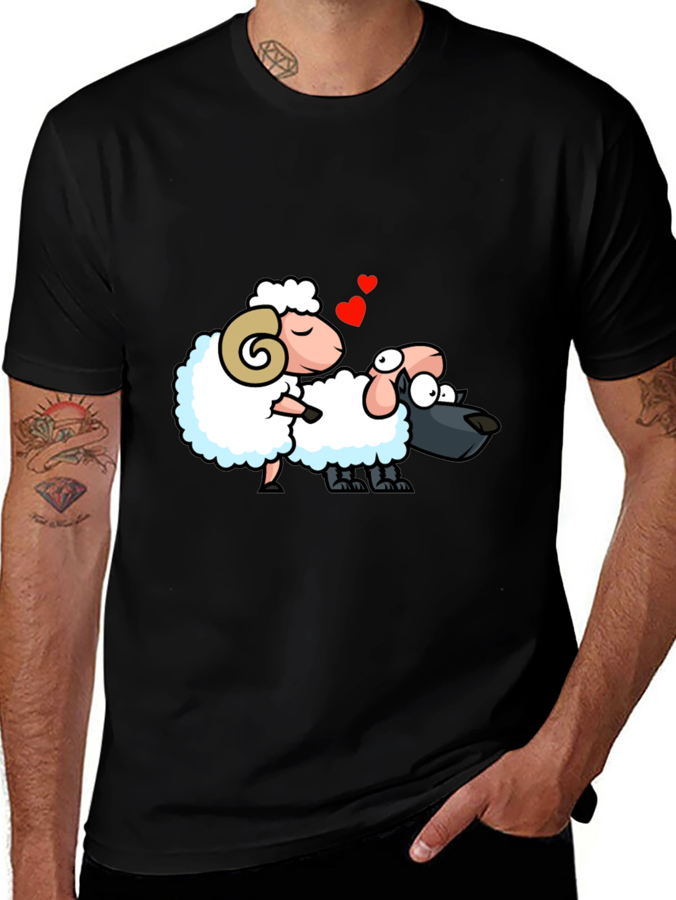 Variant 3 of Funny Sheep & Wolf T-Shirt - Cartoon Love