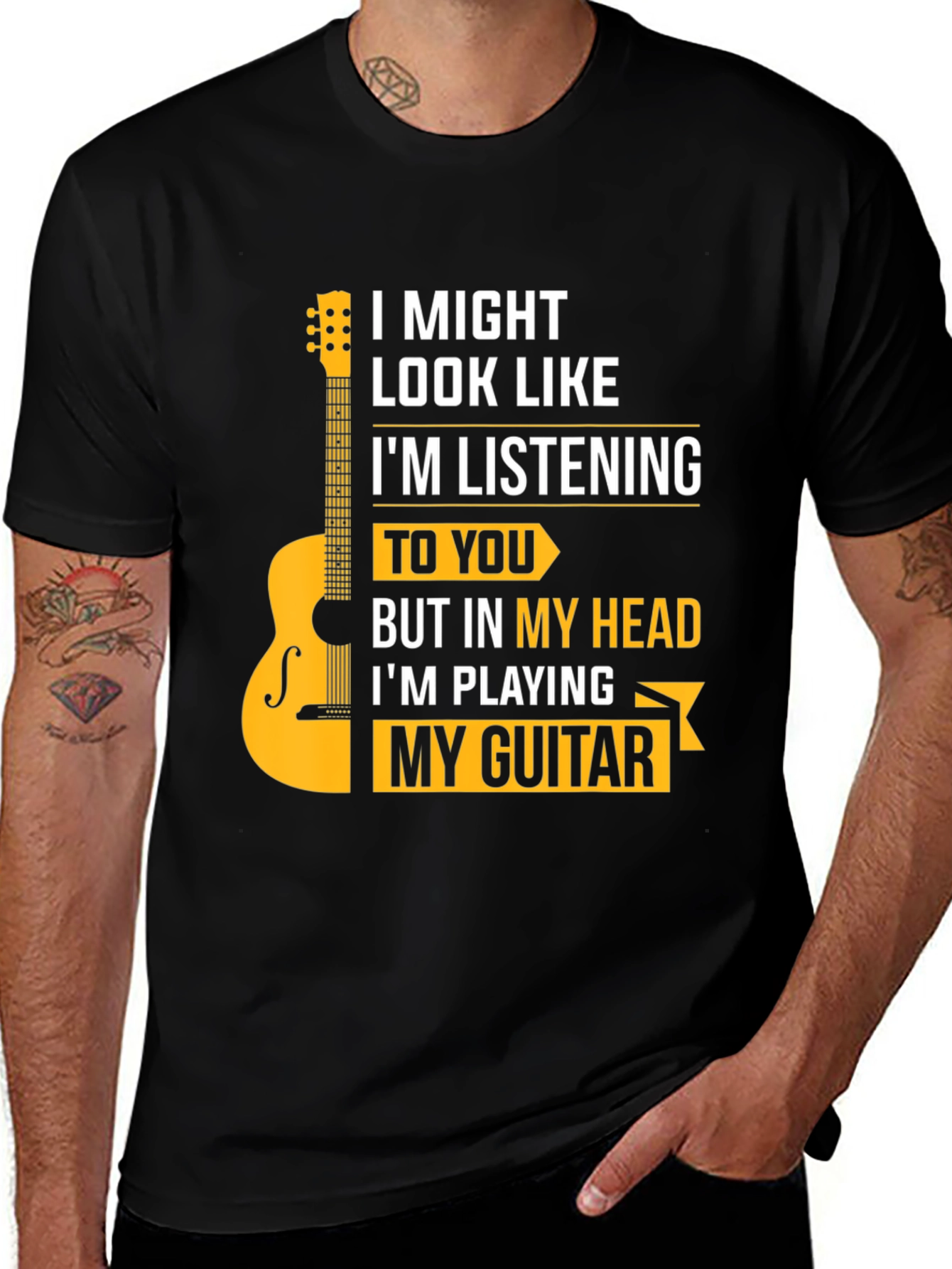 Variant 4 of Funny Guitar Player T-Shirt - I Might Look Like I'm Listening