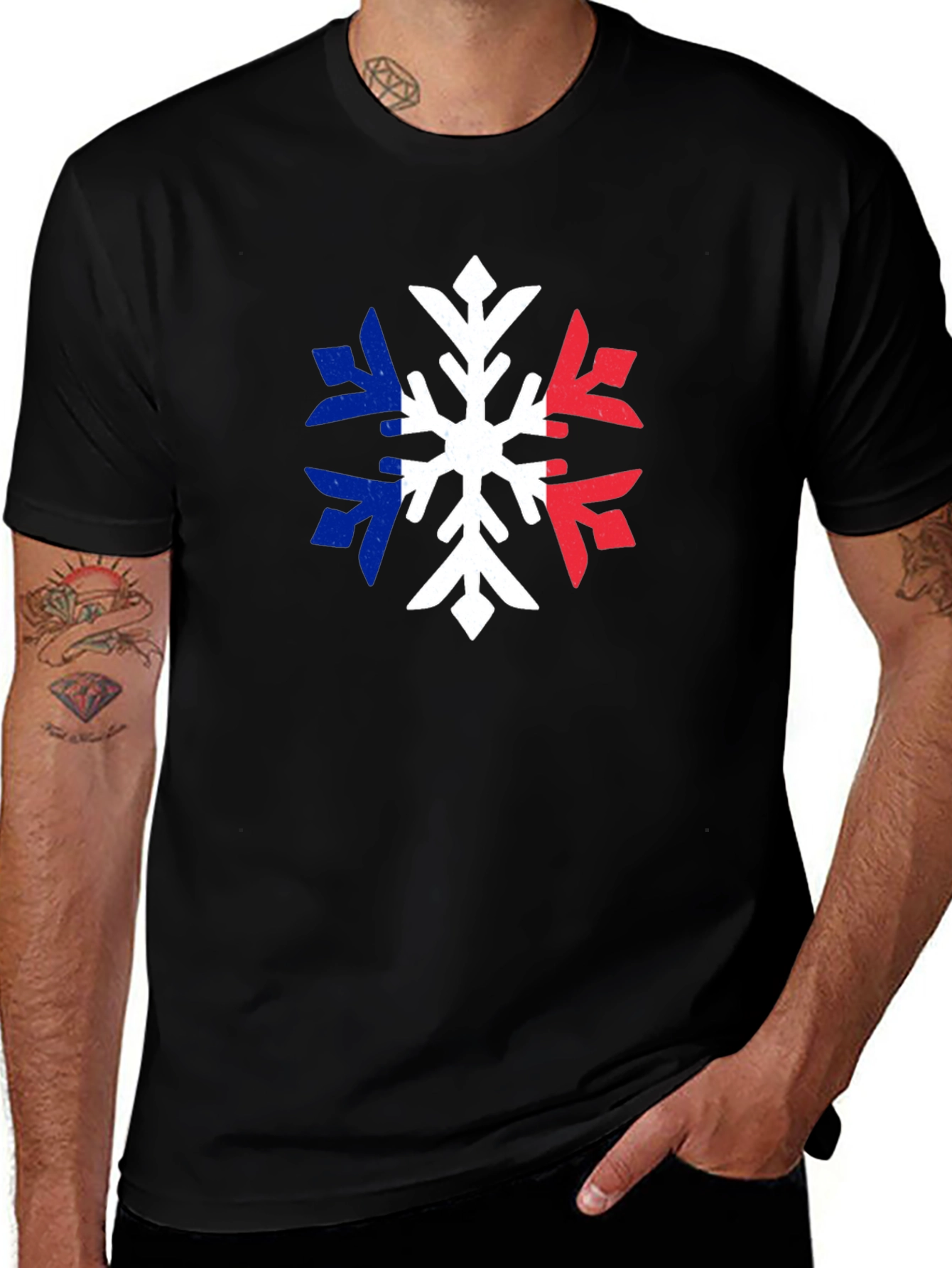 Black French Flag Snowflake T-Shirt main image
