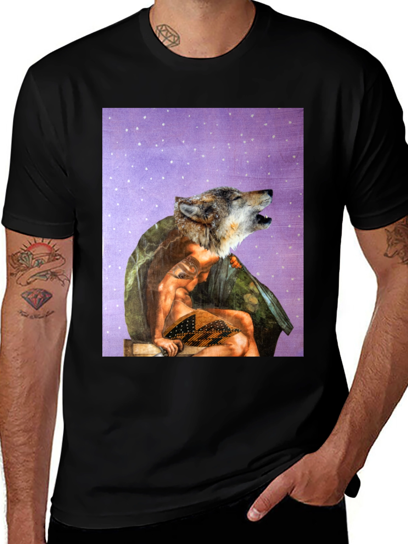 Variant 29 of Wolf Man Graphic Tee - Black Cotton Blend