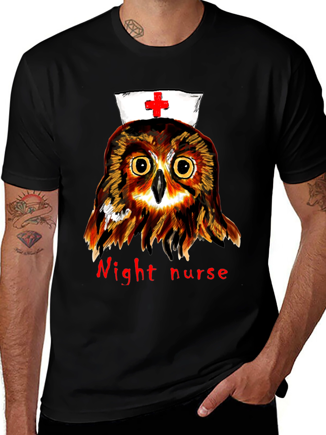 Variant 28 of Night Nurse Owl Graphic Tee - Unique Novelty T-Shirt