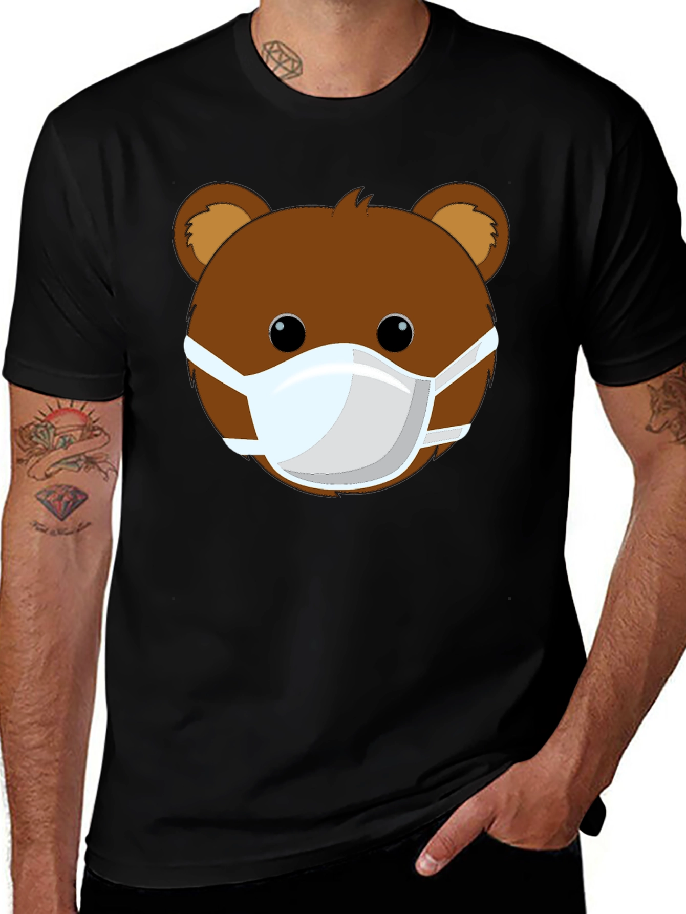 Variant 27 of Bear Face Mask Graphic Tee - Black Casual Shirt