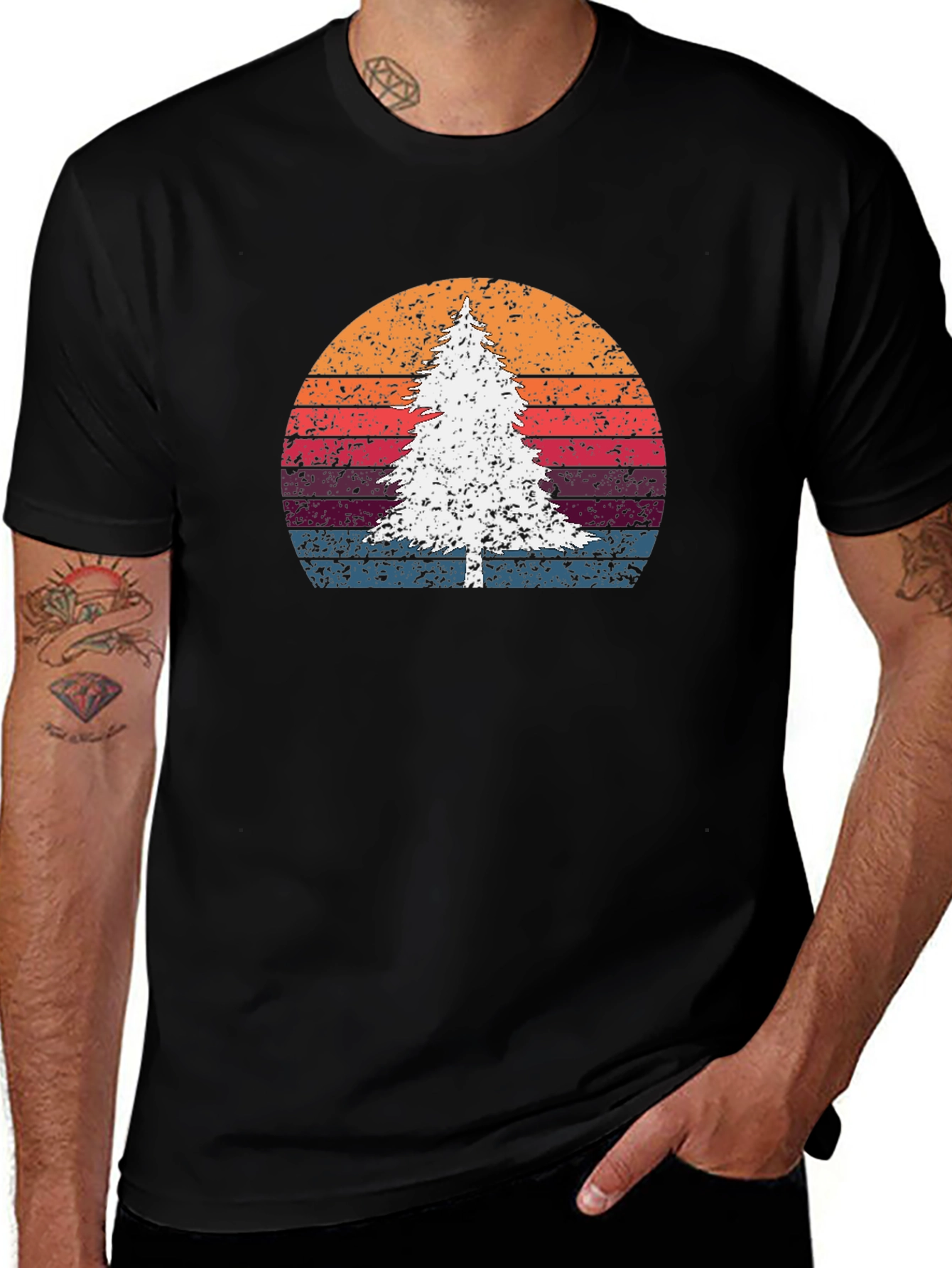 Black Retro Tree Sunset Graphic Tee main image