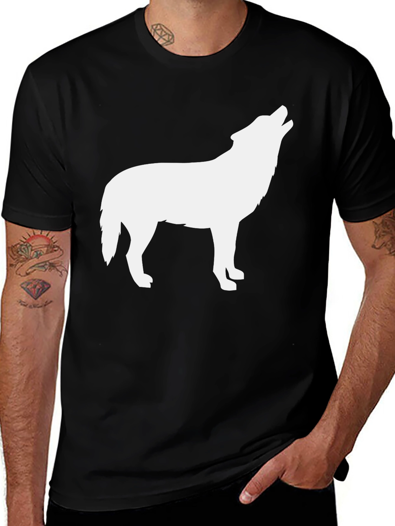 Variant 3 of Wolf Silhouette Graphic Black T-Shirt