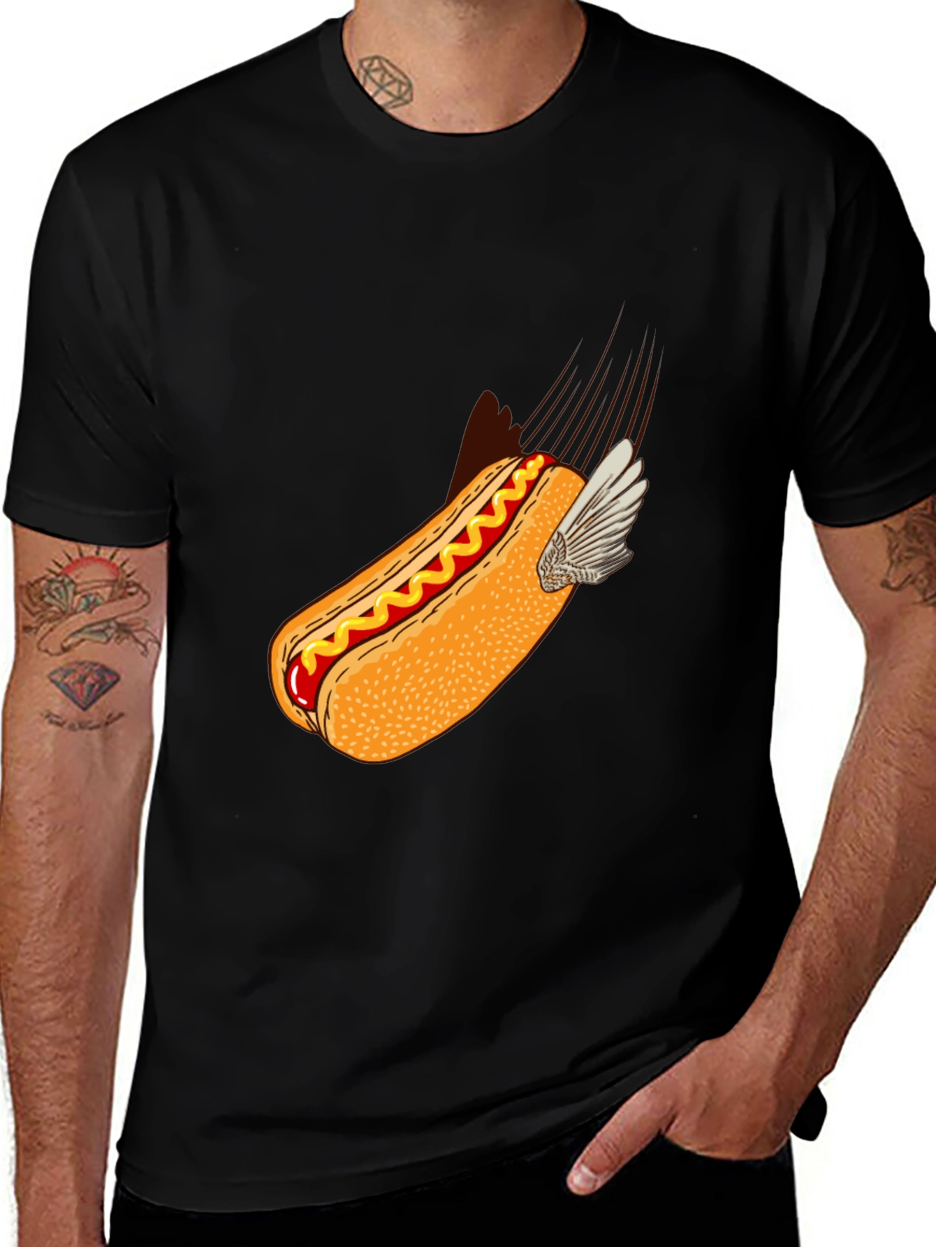 Variant 26 of Flying Hot Dog Graphic T-Shirt - Novelty Food Tee