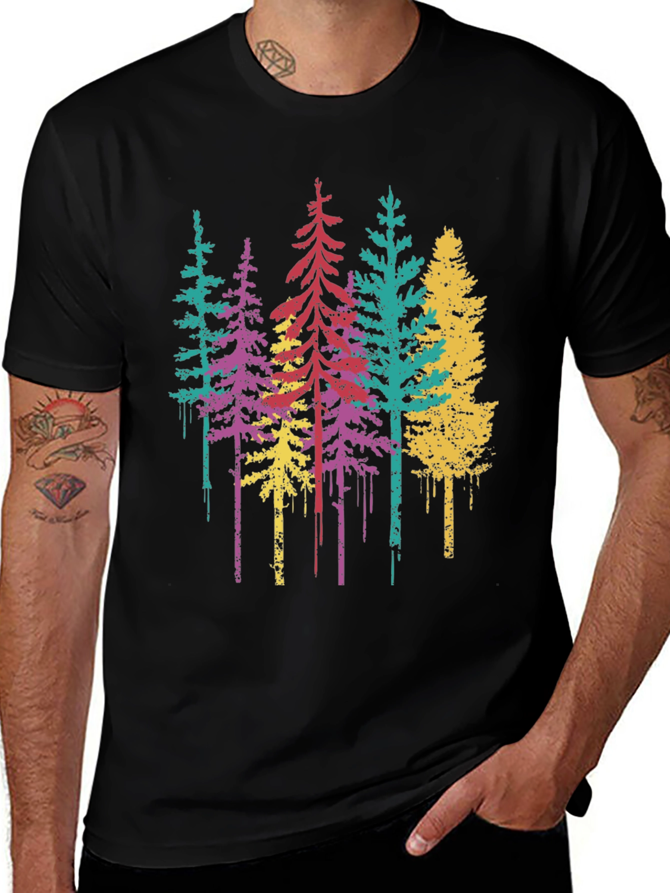 Variant 8 of Colorful Trees Graphic Tee - Nature Inspired Design