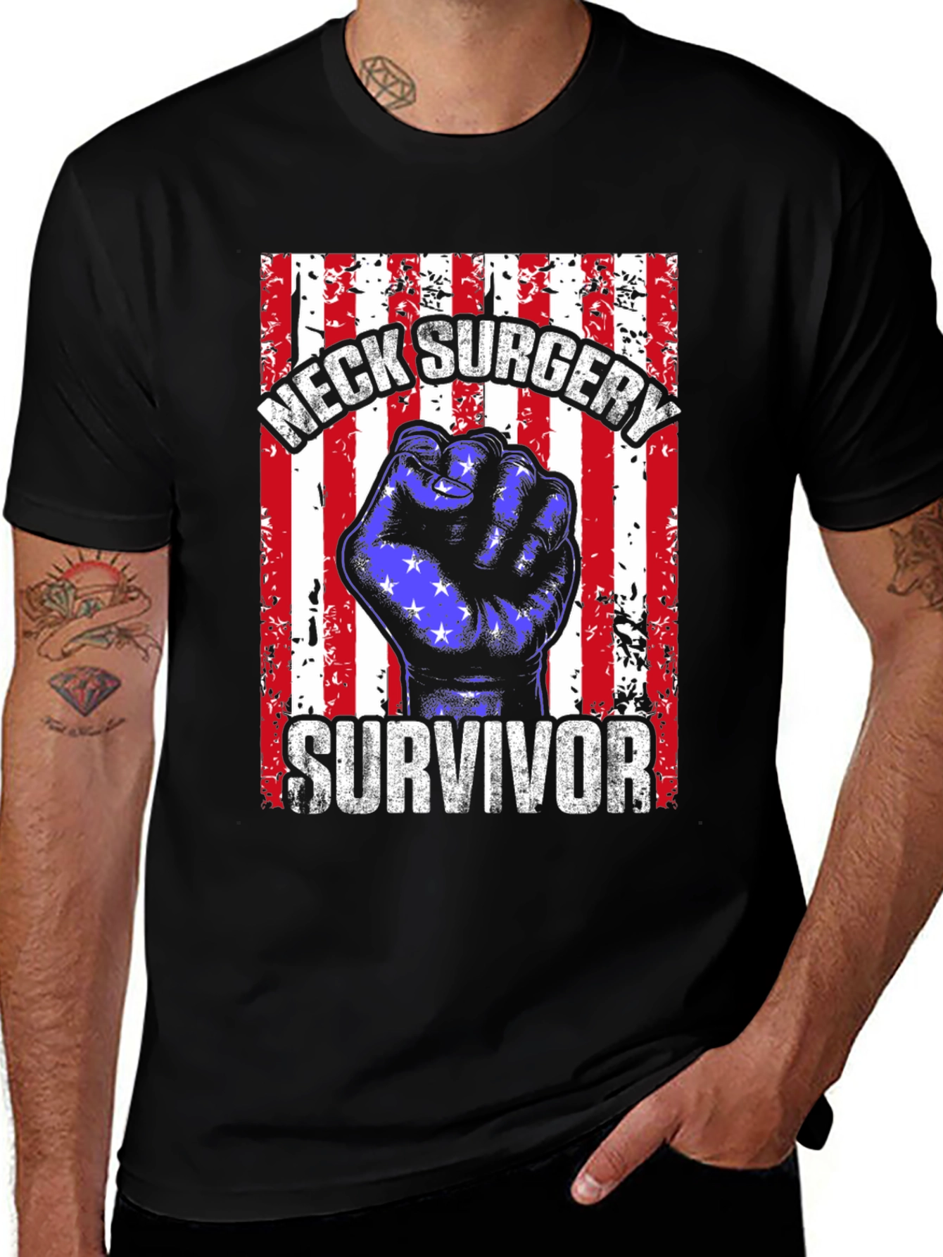 Neck Surgery Survivor T-Shirt Patriotic USA Design