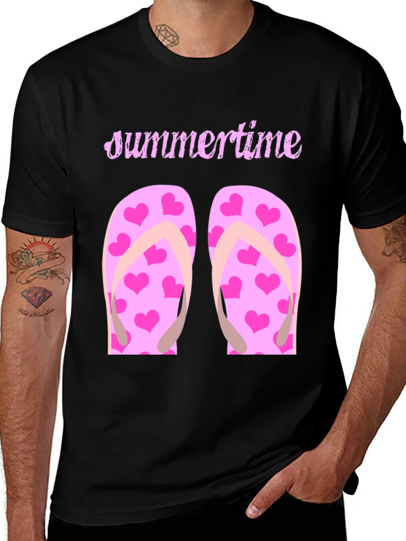 Variant 15 of Summertime Pink Flip Flops Black T-Shirt