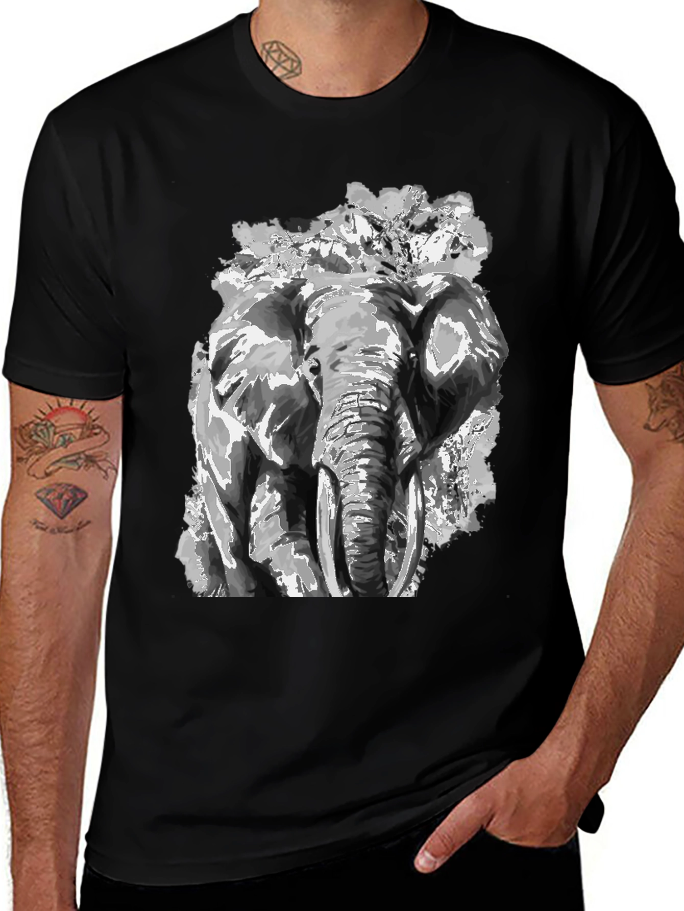 Variant 16 of Elephant Graphic Print Black T-Shirt