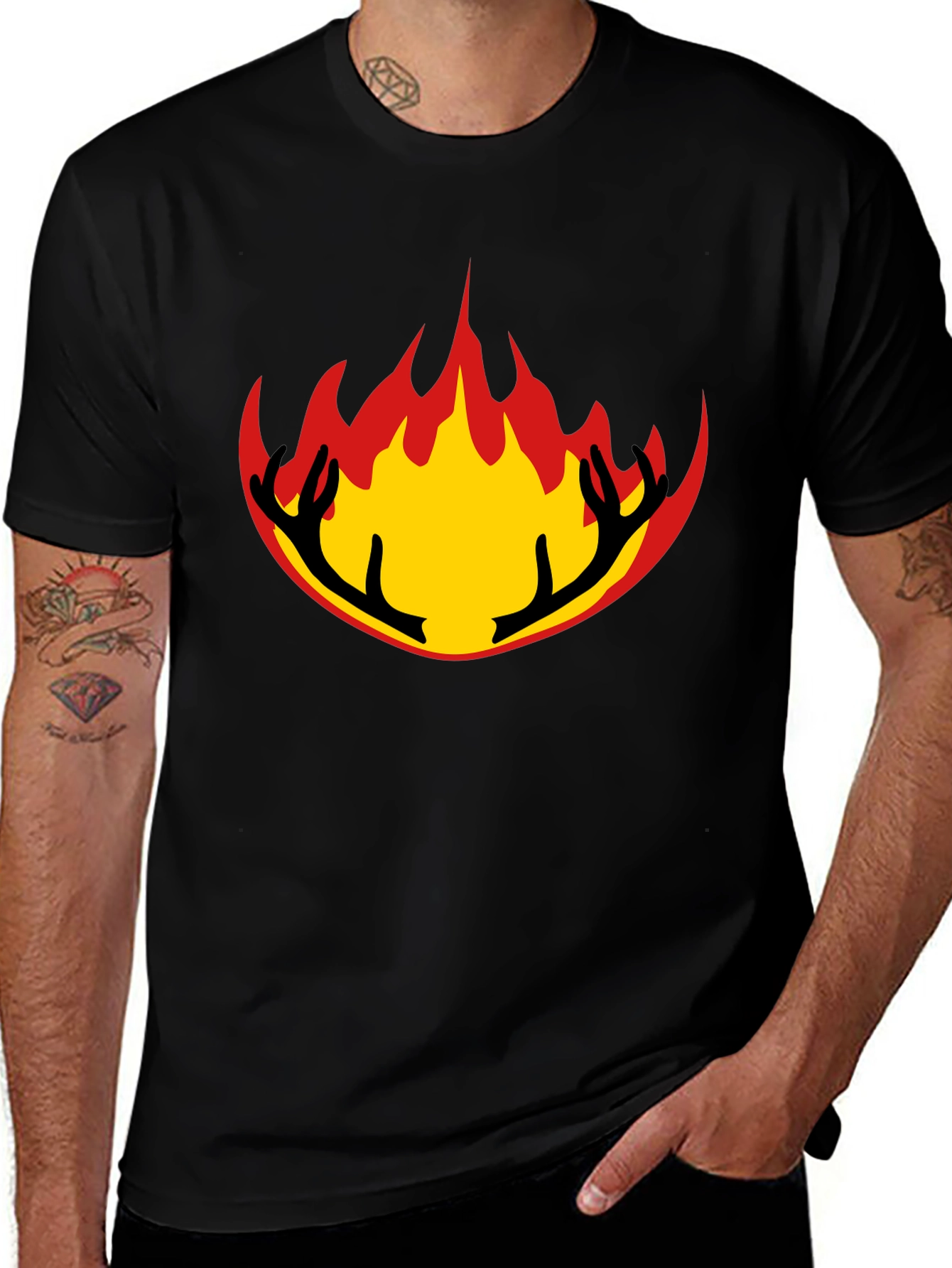 Flaming Stag T-Shirt - Black Graphic Tee