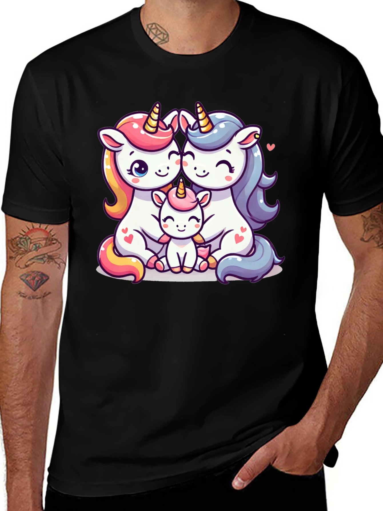 Variant 2 of Unicorn Family Graphic Tee - Cute Cartoon Design