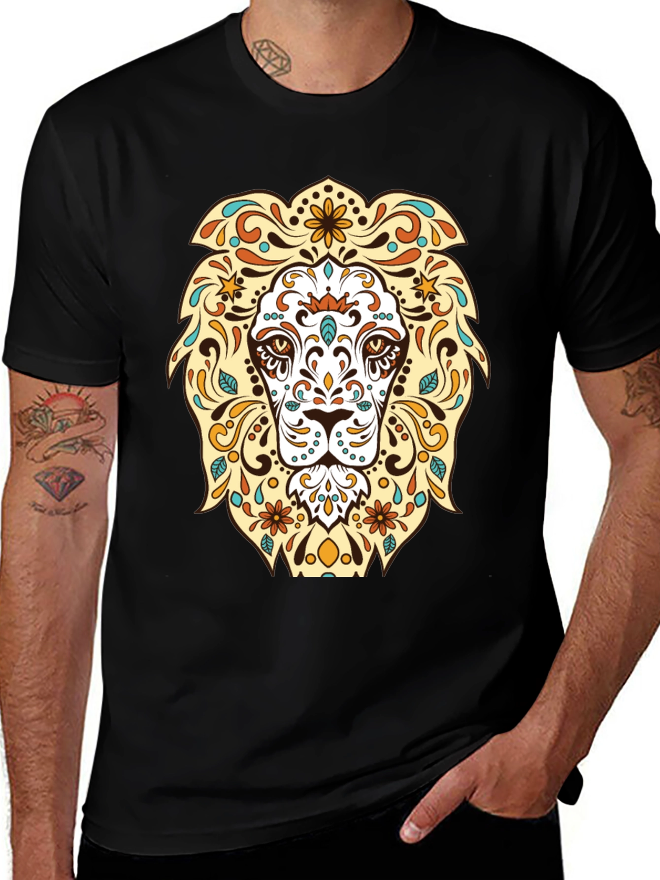 Variant 4 of Lion Sugar Skull Graphic Print Men's T-Shirt
