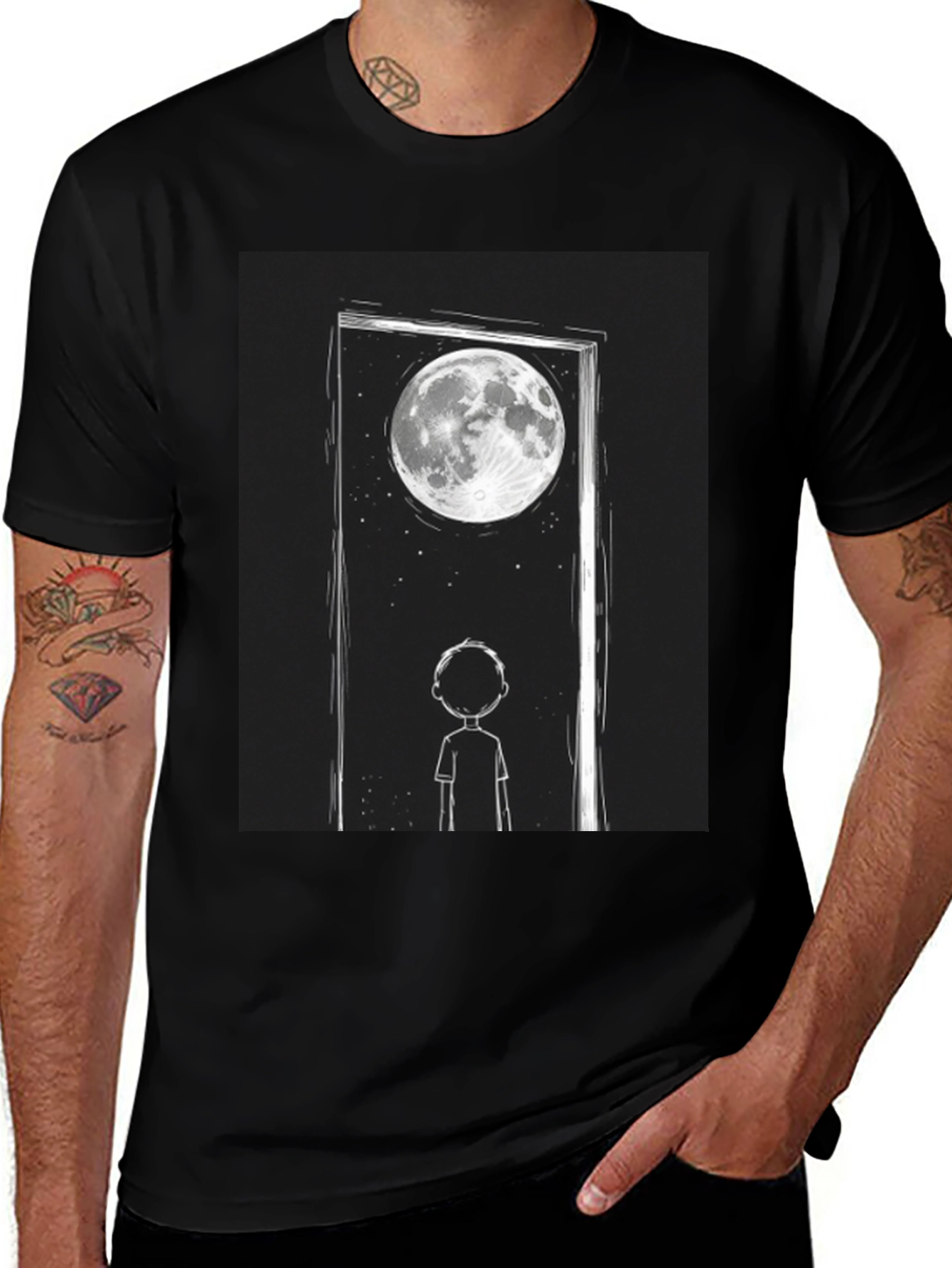 Variant 23 of Moon Gazer Graphic Tee - Black Cotton T-Shirt