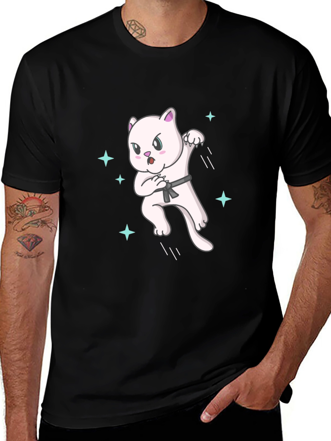 Karate Cat T-Shirt - Black Belt Star Power