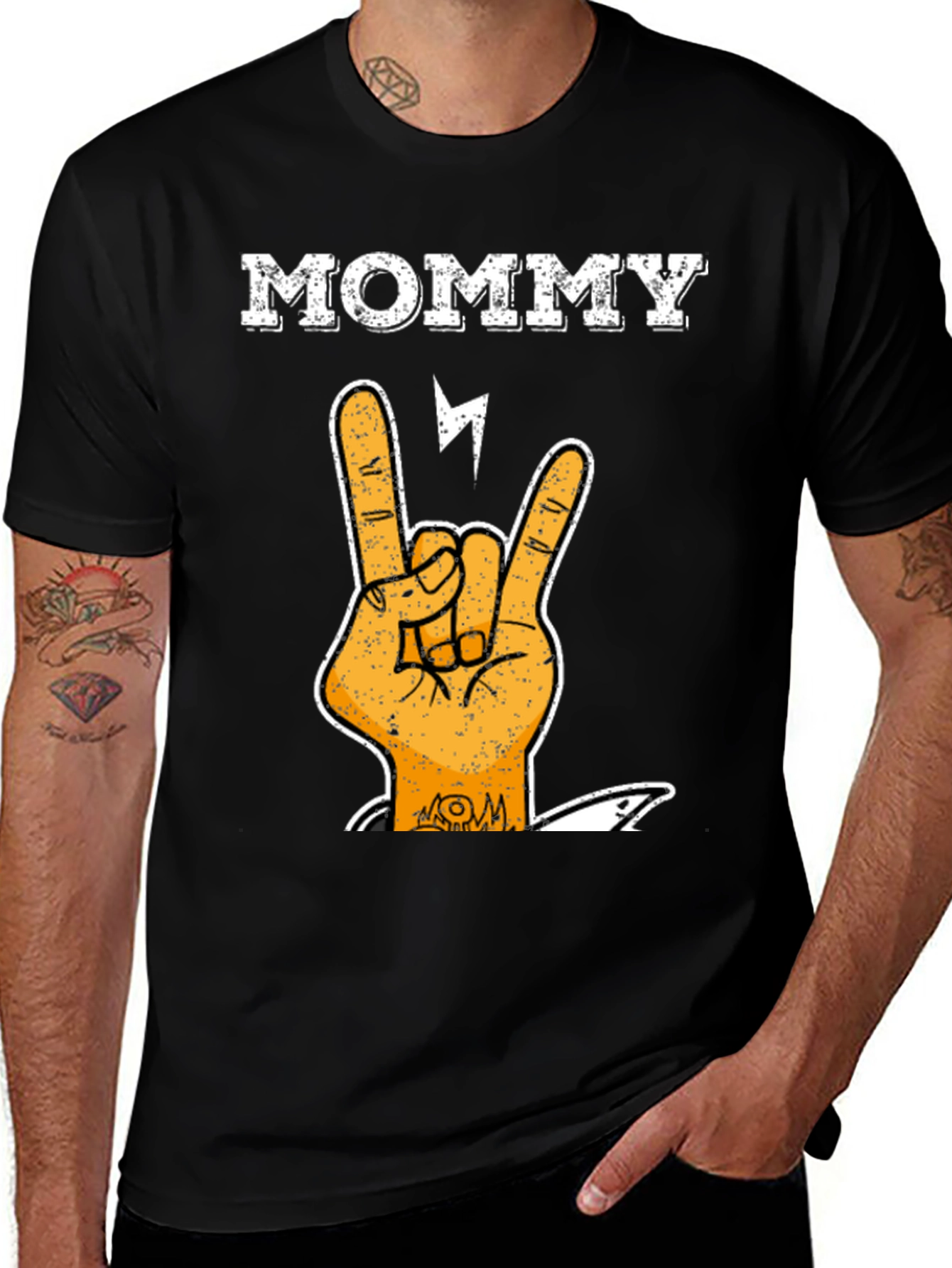 Variant 30 of Mommy Rocks T-Shirt - Black Tee with Rock Hand Graphic