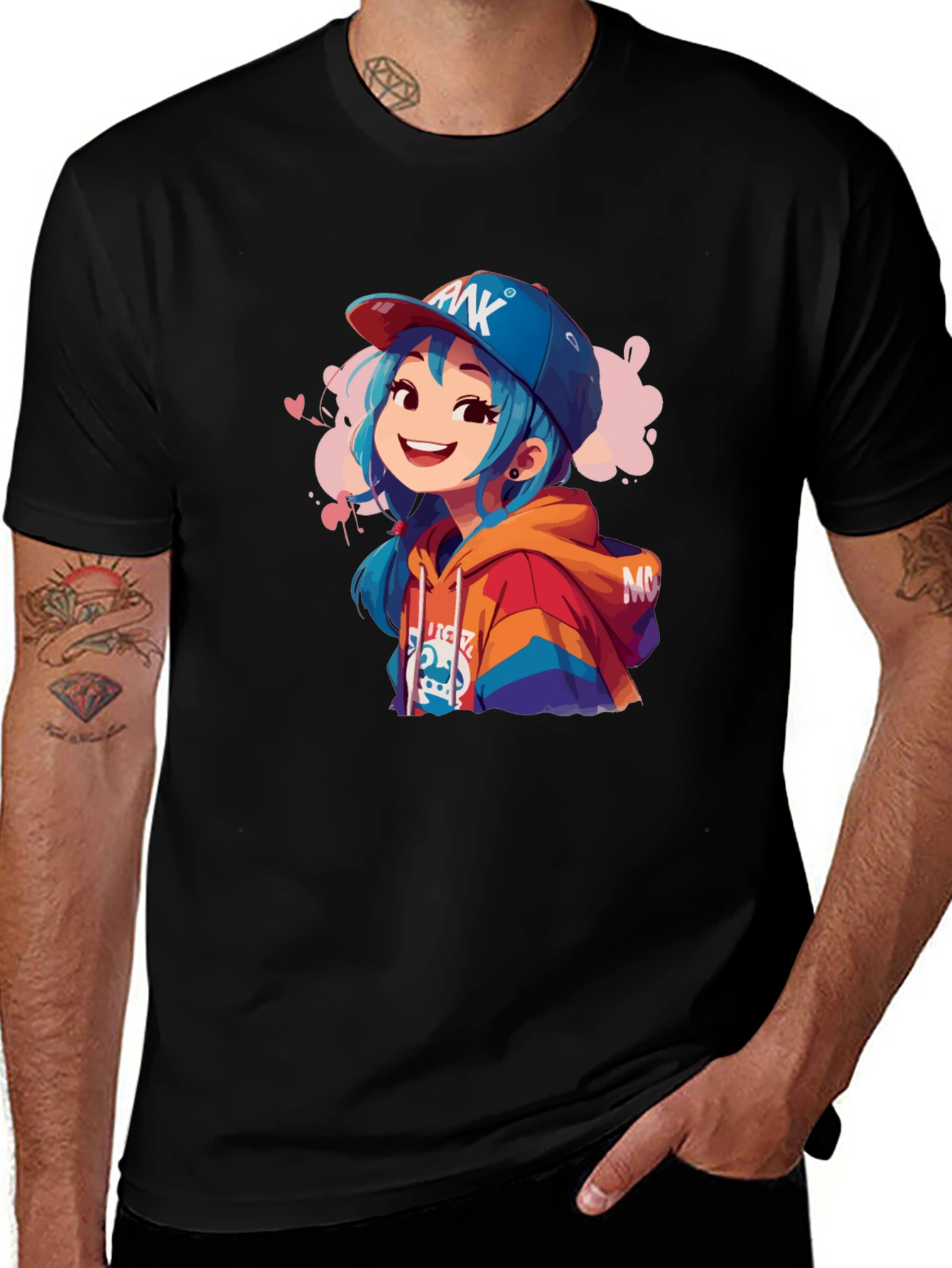Variant 25 of Anime Girl Graphic Black T-Shirt
