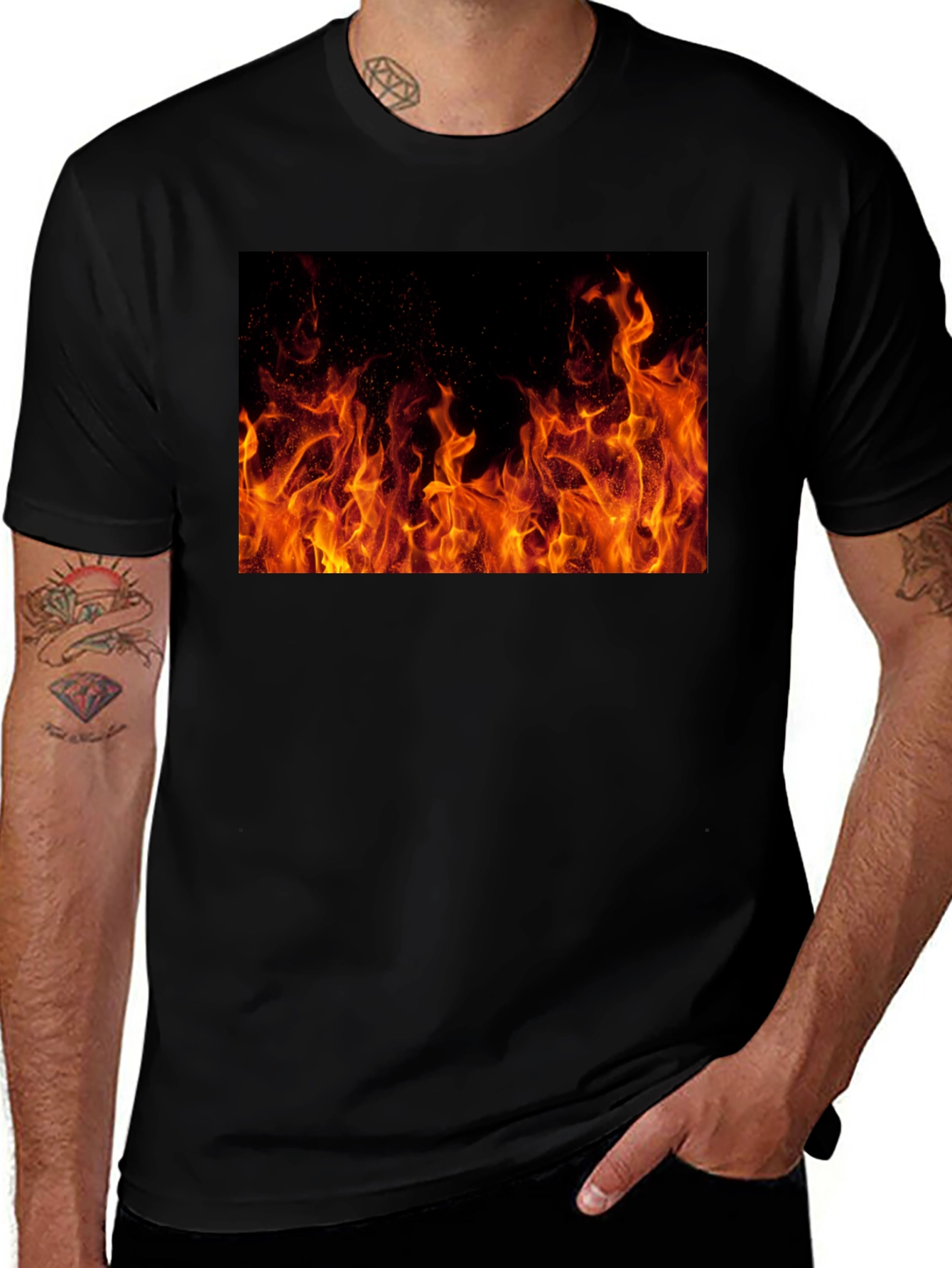 Variant 15 of Fiery Flames Graphic Tee - Bold Black Cotton Comfort